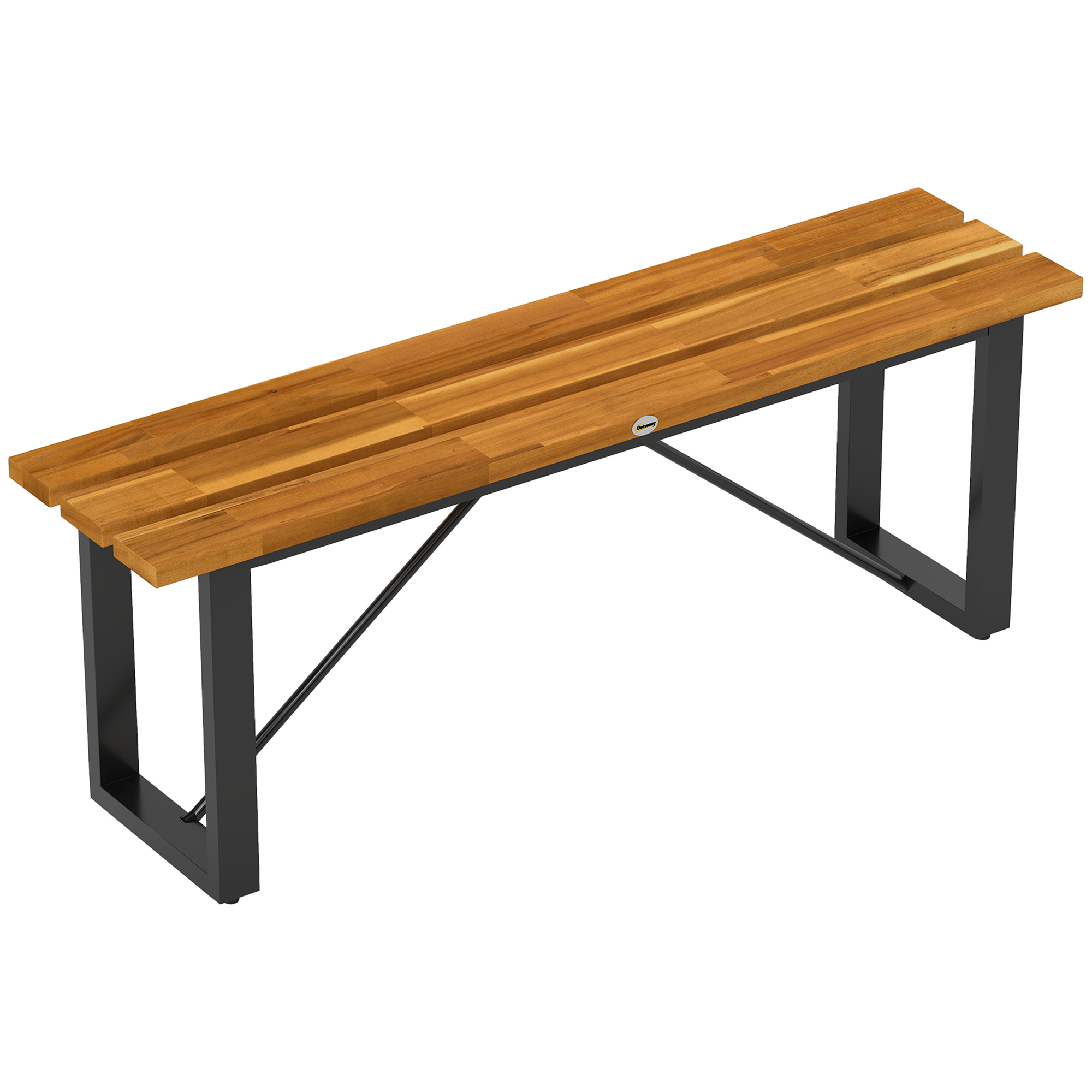 Outdoor Bench, 2-Person Backless Garden Bench, Acacia Wood Patio Bench Loveseat with Slatted Seat for Porch, Park, Teak (Drop Shipping Only, Not for Amazon)