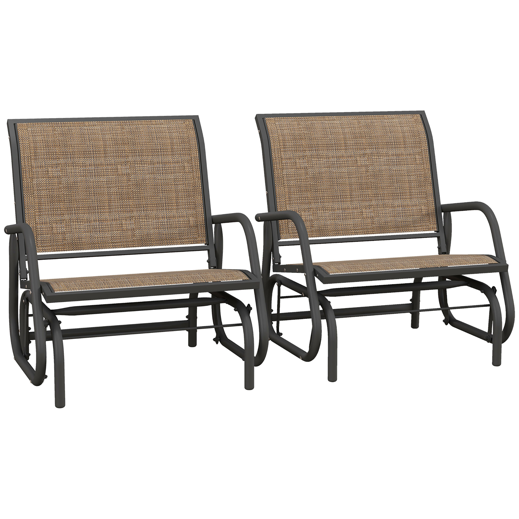 2 Pieces Outdoor Glider Chair, Steel Swing Chai with Curved Armrests for Porch, Garden, Poolside, Balcony, Mixed Brown (Drop Shipping Only, Not for Amazon)