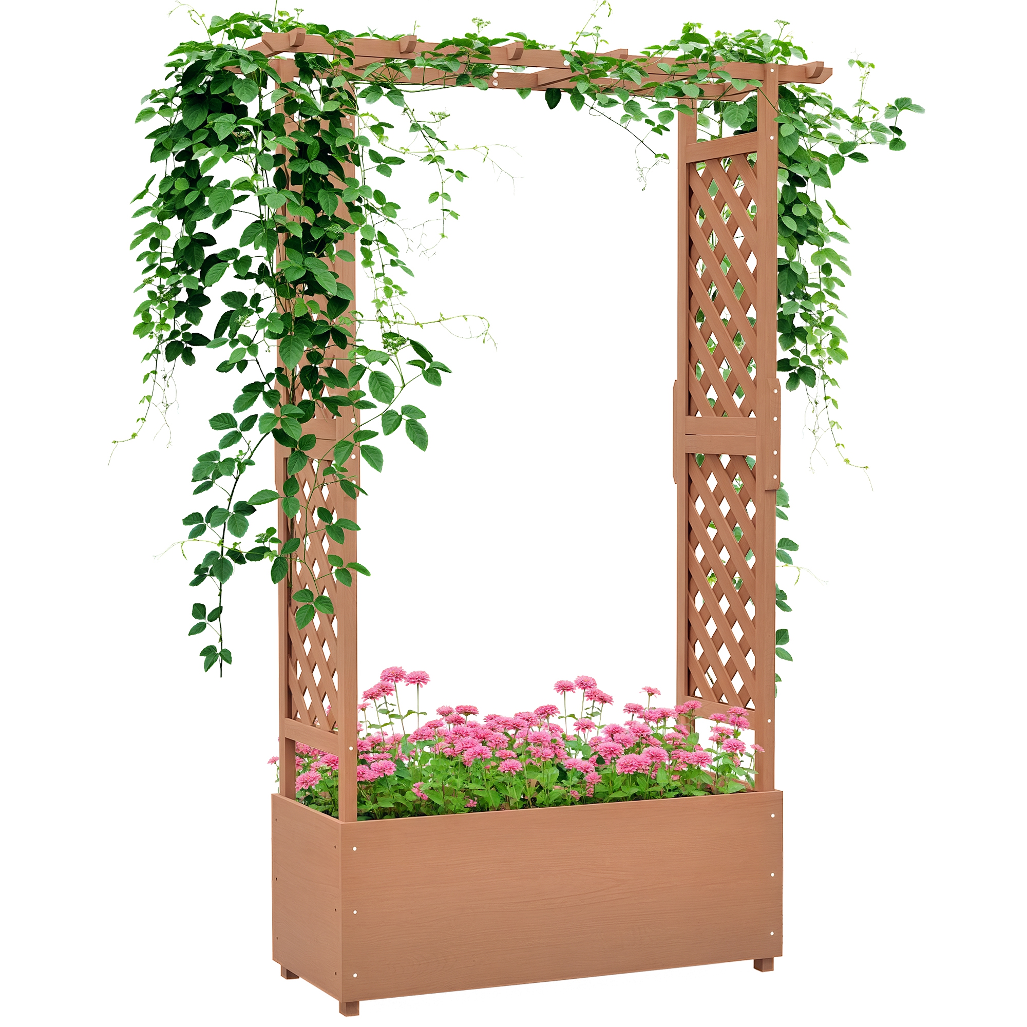 Raised Garden Bed with Trellises and Roof for Climbing Plant Vine, Hanging Flowers, 70.75