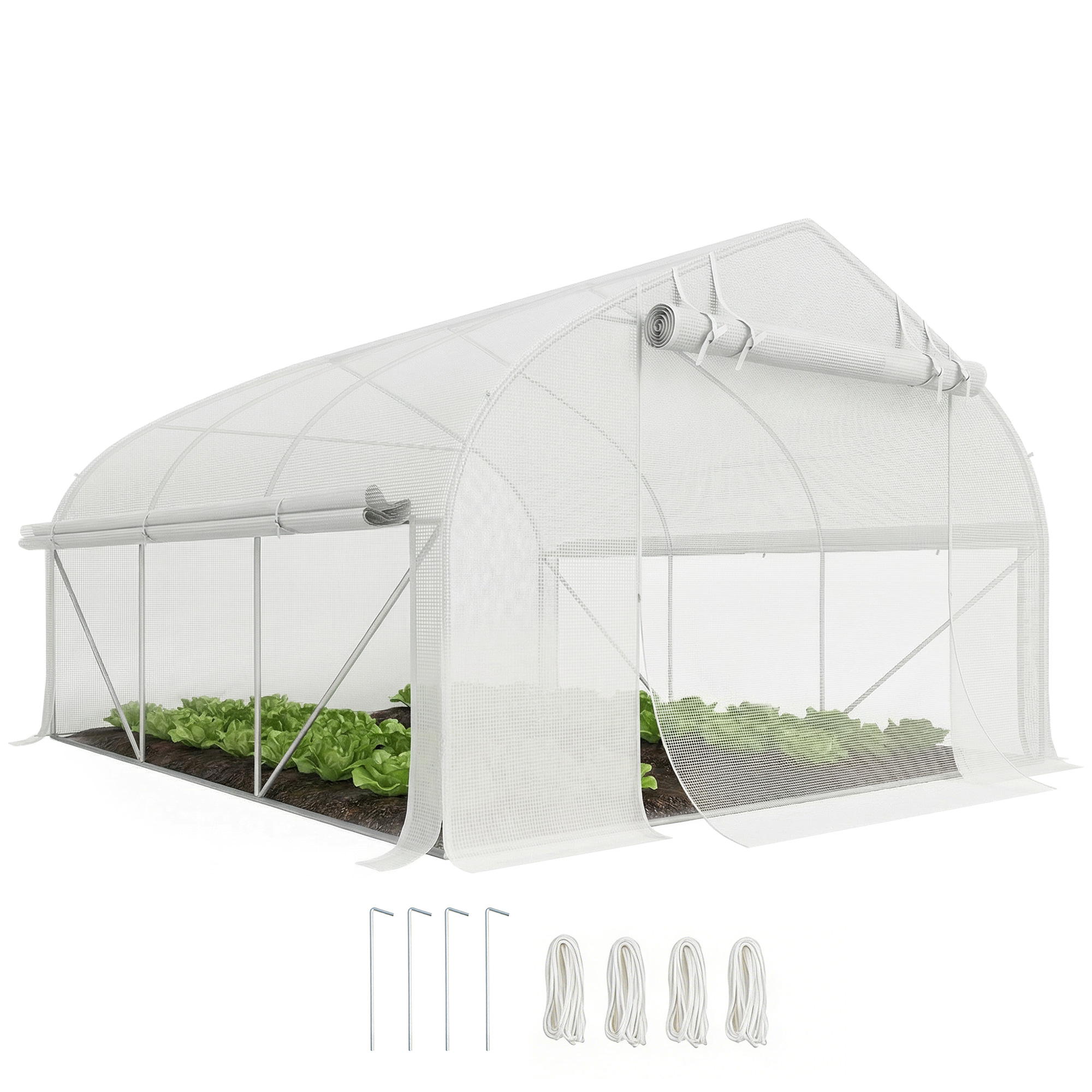 11.5' x 10' x 6.5' Walk-in Tunnel Greenhouse, Green House with Zippered Mesh Door, 7 Mesh Windows & Roll-up Sidewalls, Upgraded Gardening Plant Hot House with Galvanized Steel Hoops, Green (Drop Shipping Only, Not for Amazon)