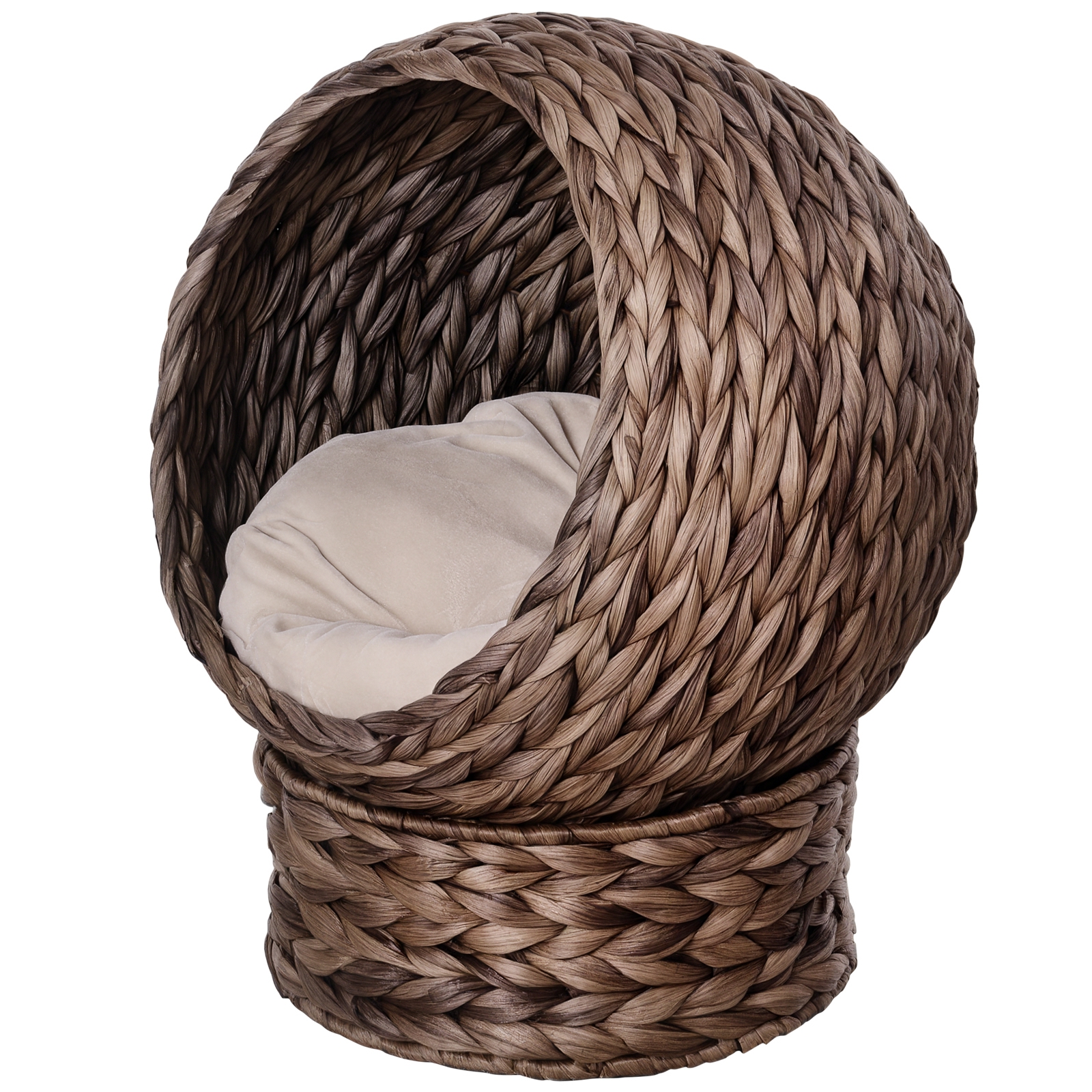 Handwoven Elevated Cat Bed with Rotating Basket and Soft Cushion, Wicker Cat Egg Chair with Stand, Brown (Drop Shipping Only, Not for Amazon)