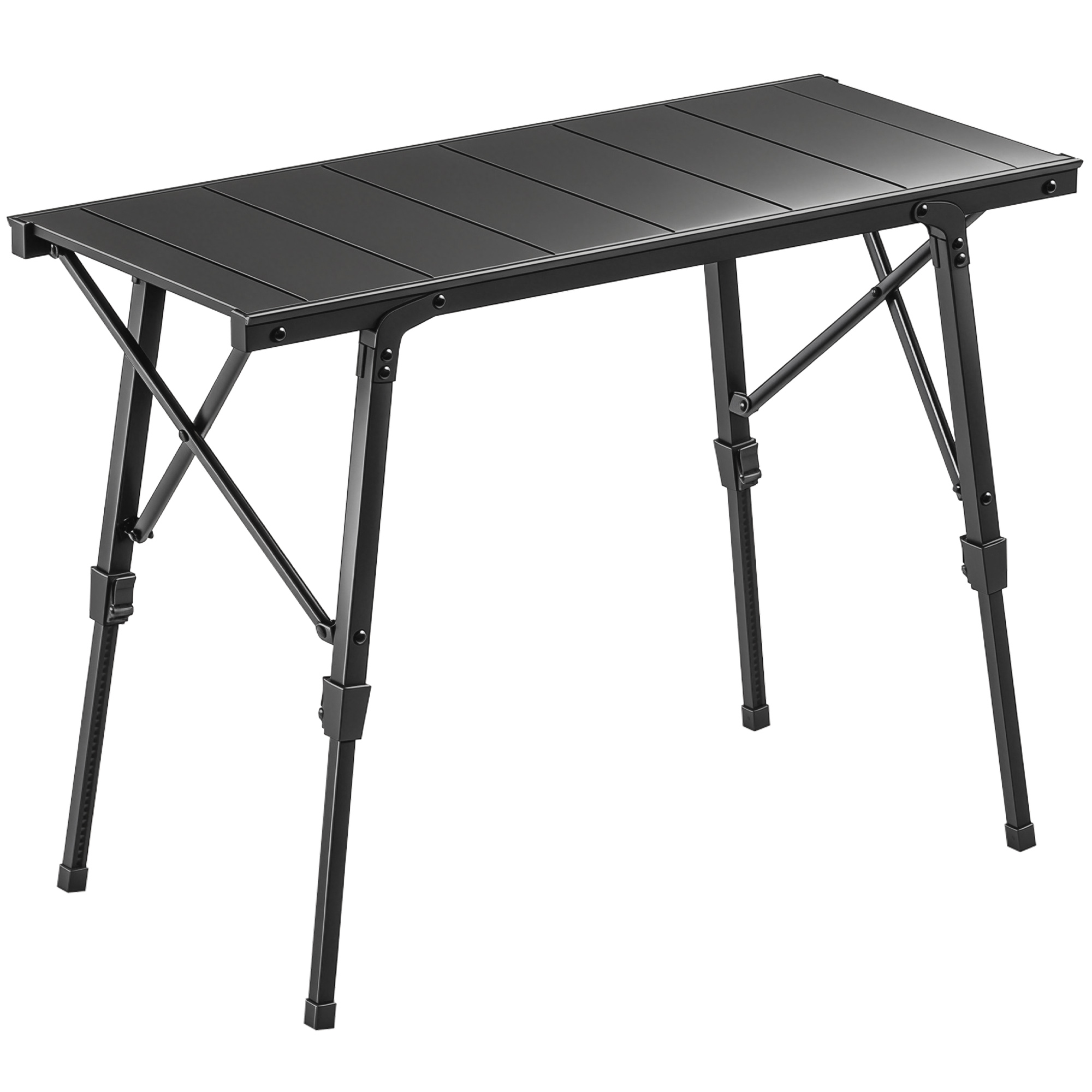 Adjustable Height Folding Picnic Table with Removable Plates, Aluminum Camping Table, Black (Drop Shipping Only, Not for Amazon)