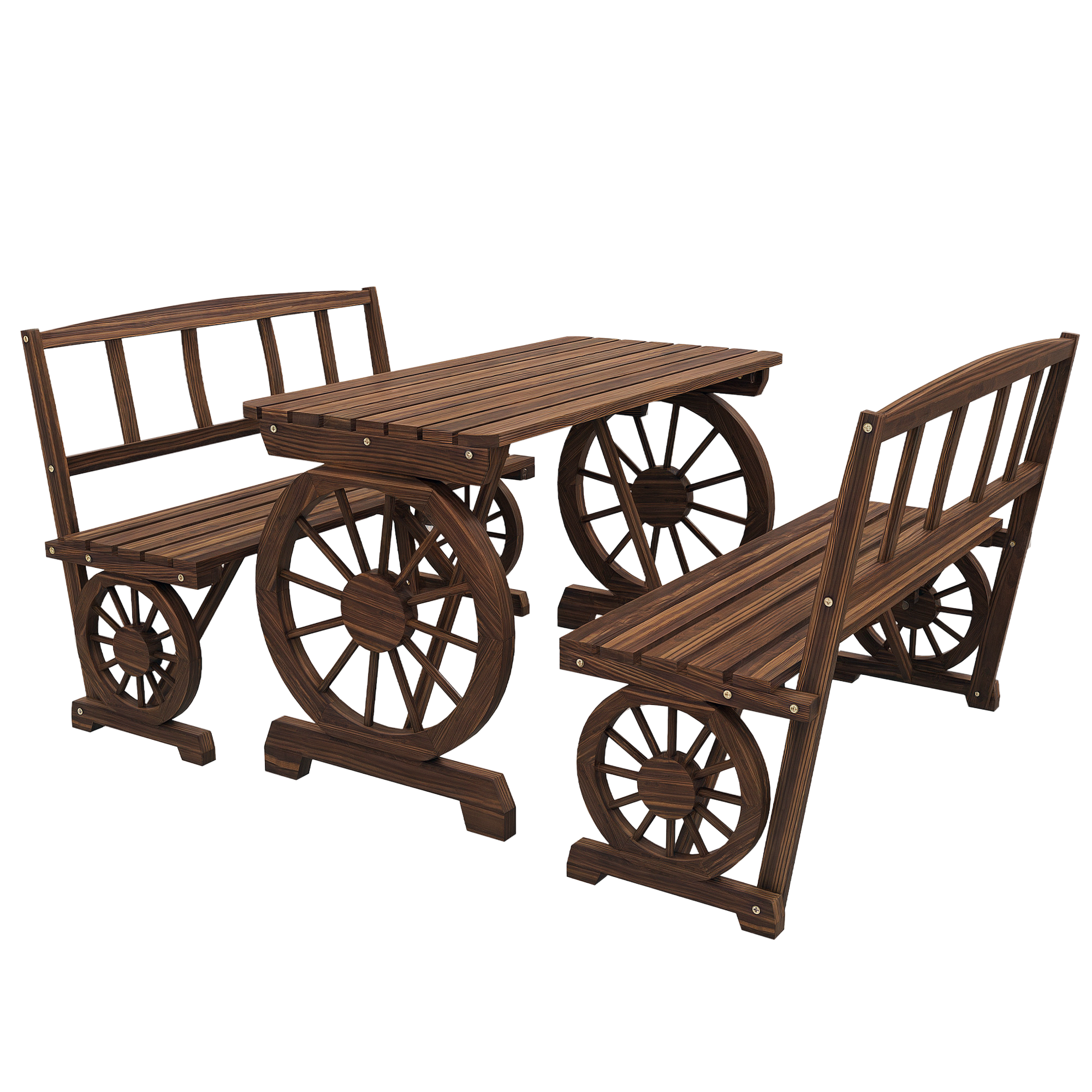 Patio Table and Chairs for 4 People, Wagon Wheel Design, Outdoor Furniture Set for Backyard, Garden, Carbonized (Drop Shipping Only, Not for Amazon)