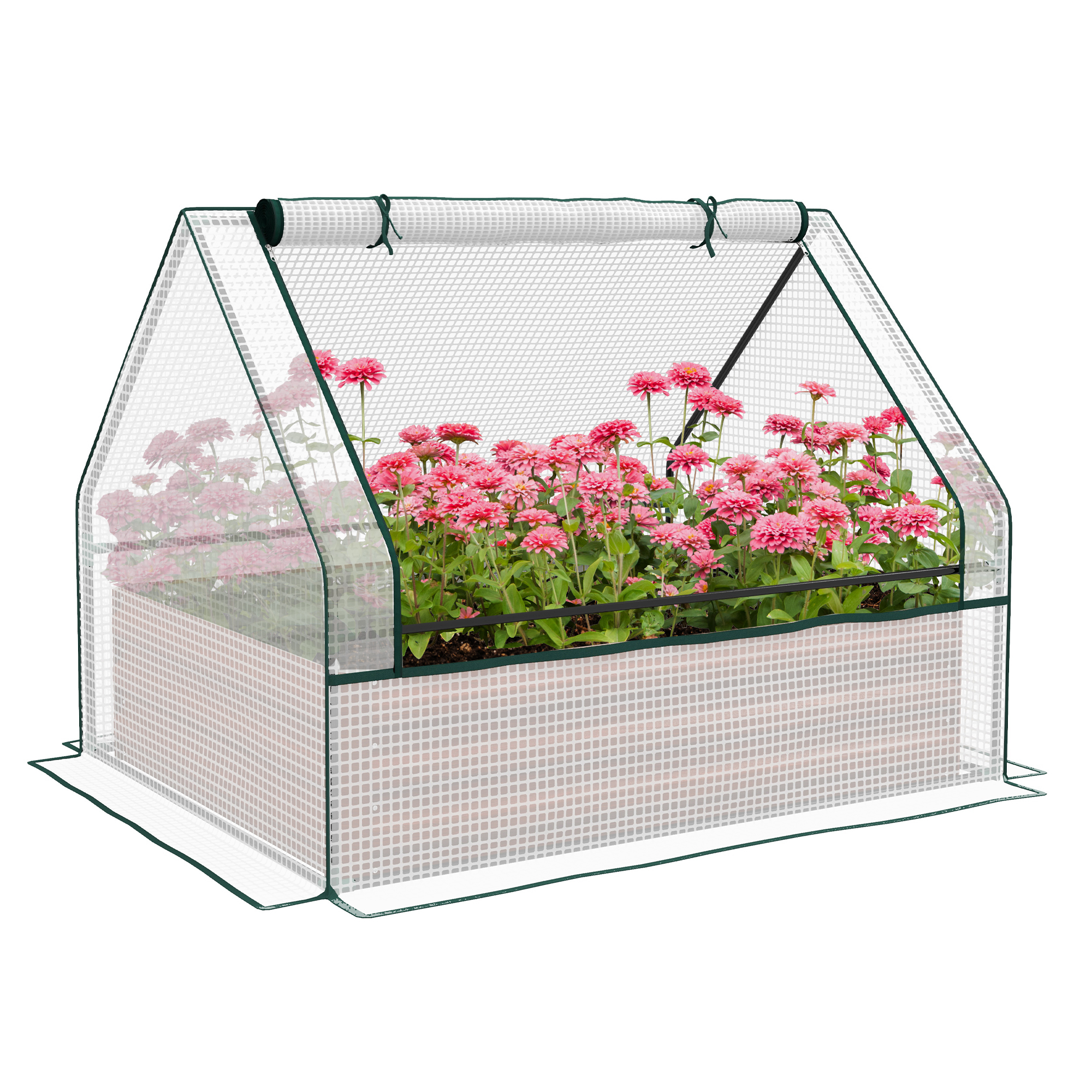 Raised Garden Bed, Outdoor Metal Planter Box with Mini Greenhouse, White and Brown (Drop Shipping Only, Not for Amazon)