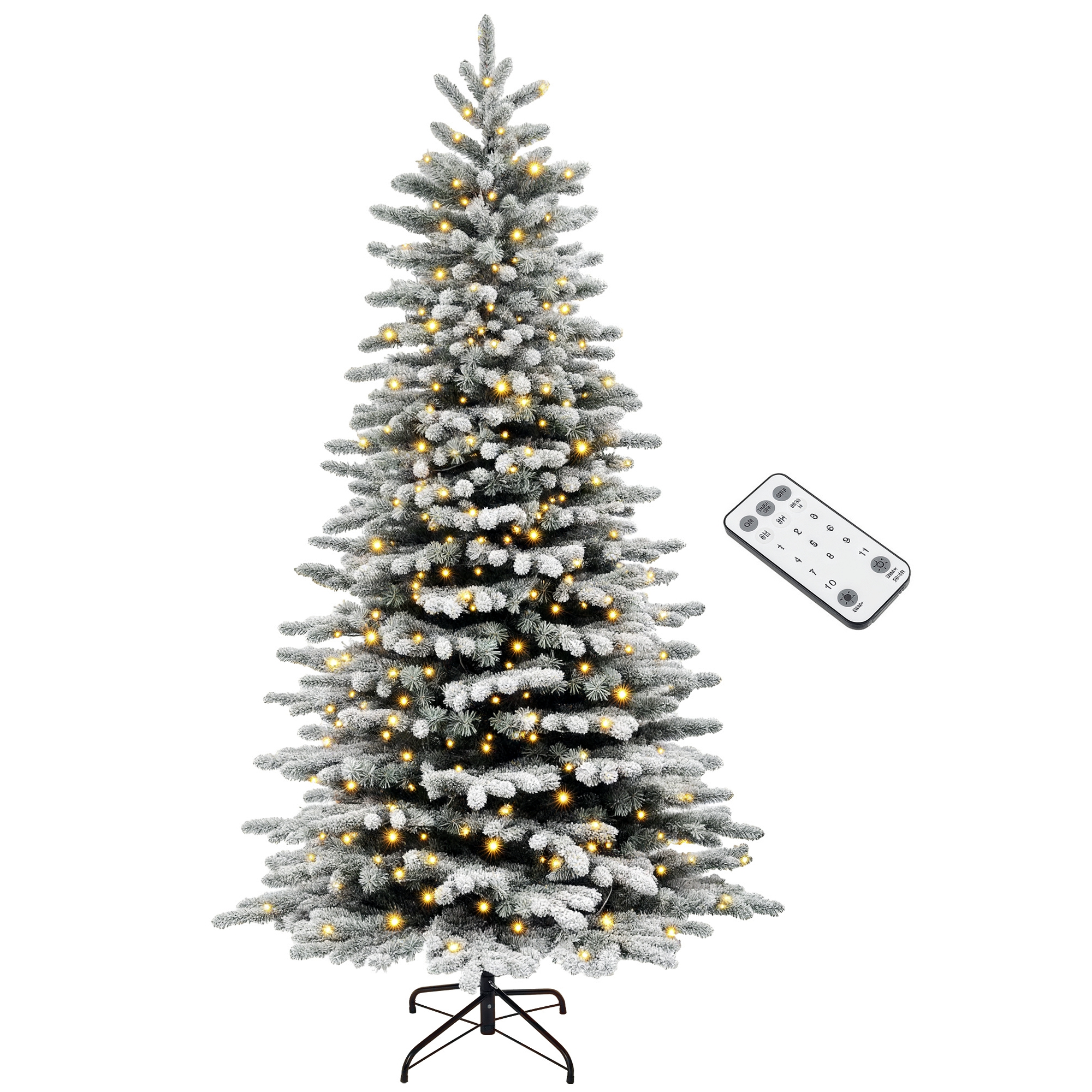 7.5ft Snow Flocked Artificial Christmas Tree, Pre-Lit Christmas Tree with 500 LED Lights and 1264 Branch Tips, Green (Drop Shipping Only, Not for Amazon)