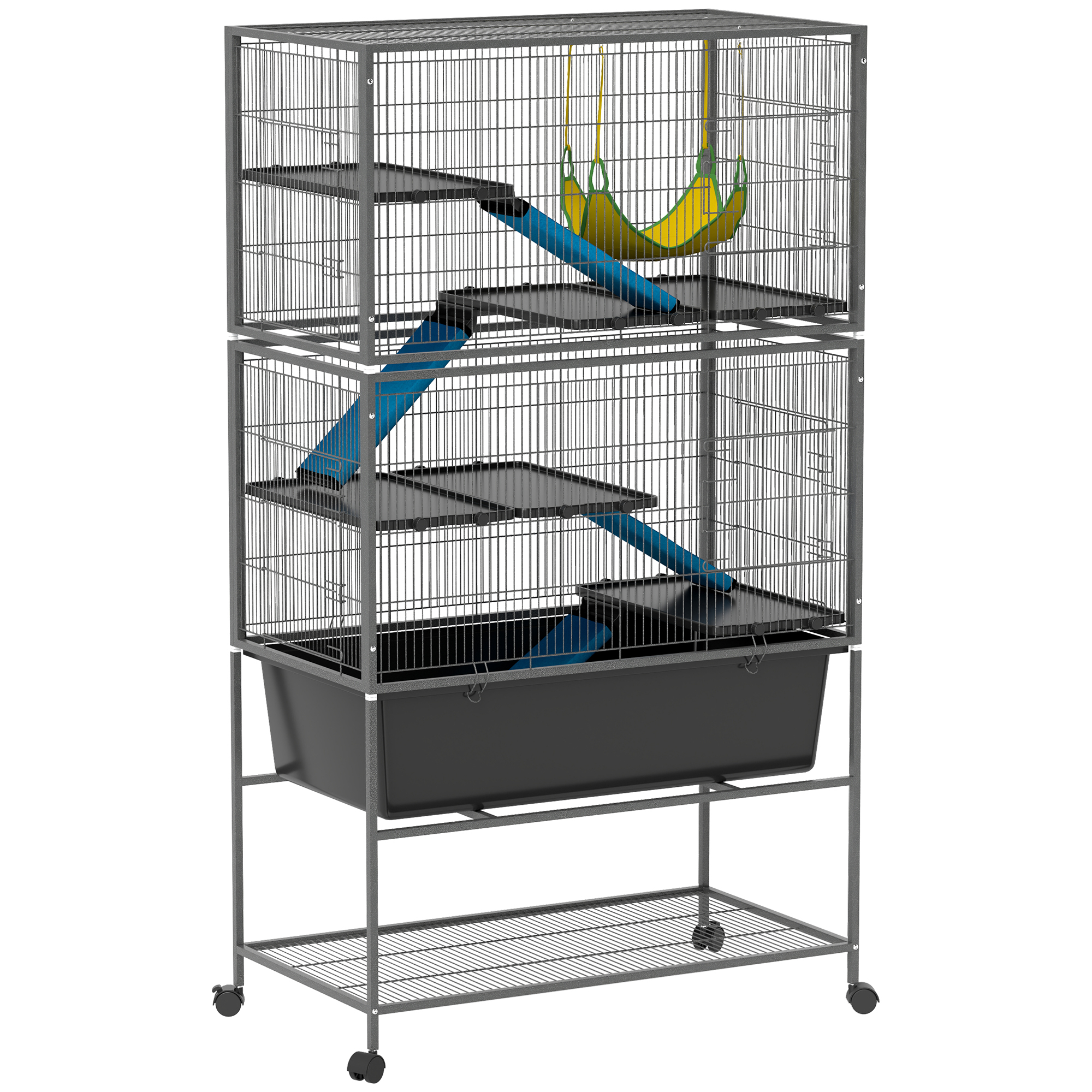 5 Levels Rolling Small Animal Cage with Non Slip Ramps, Slide Out 16cm Deep Tray, 88 x 48 x 150.5cm, Dark Grey (Drop Shipping Only, Not for Amazon)