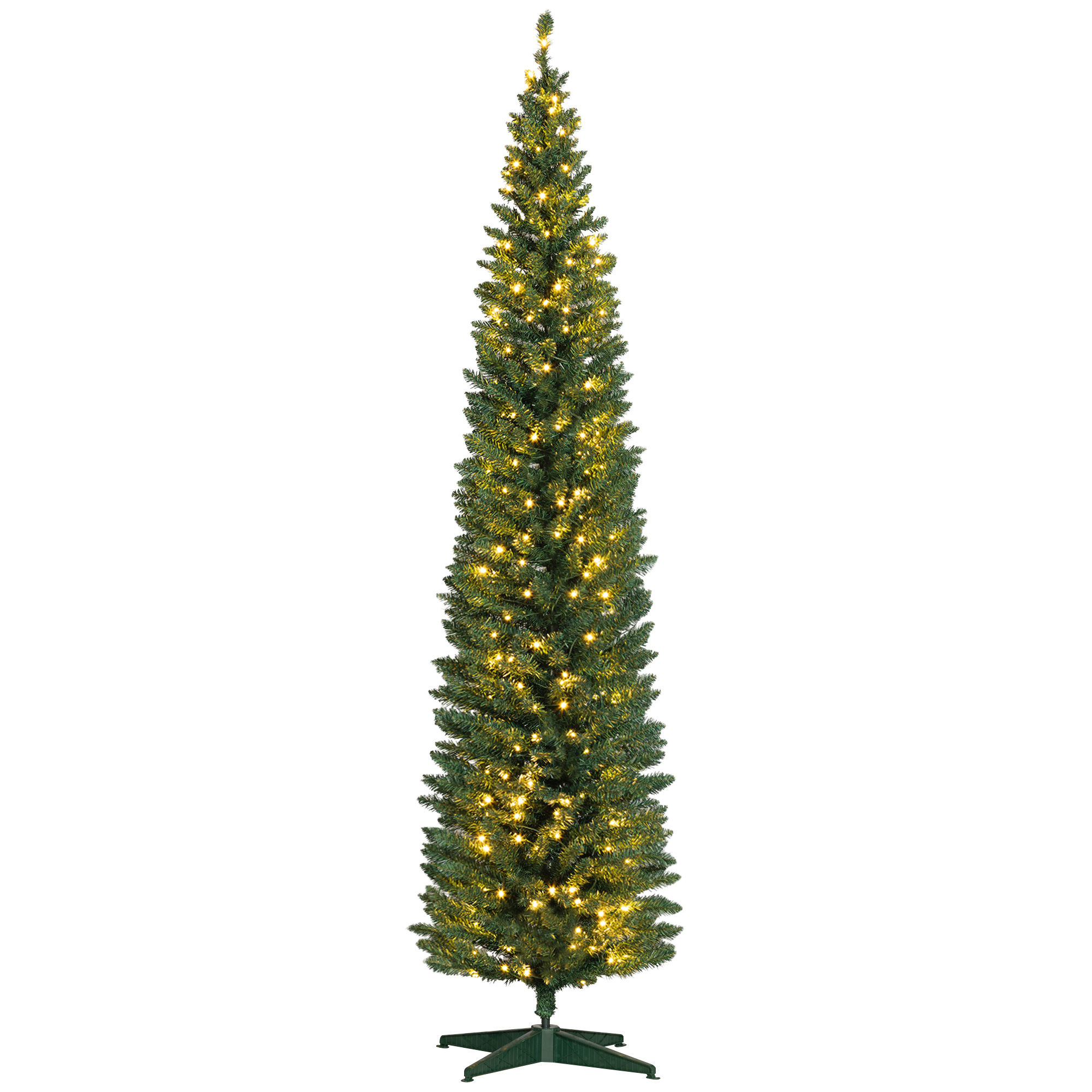 8ft Pencil Christmas Tree, Slim Artificial Christmas Tree with Realistic Branches and Warm White LED Lights, Green (Drop Shipping Only, Not for Amazon)