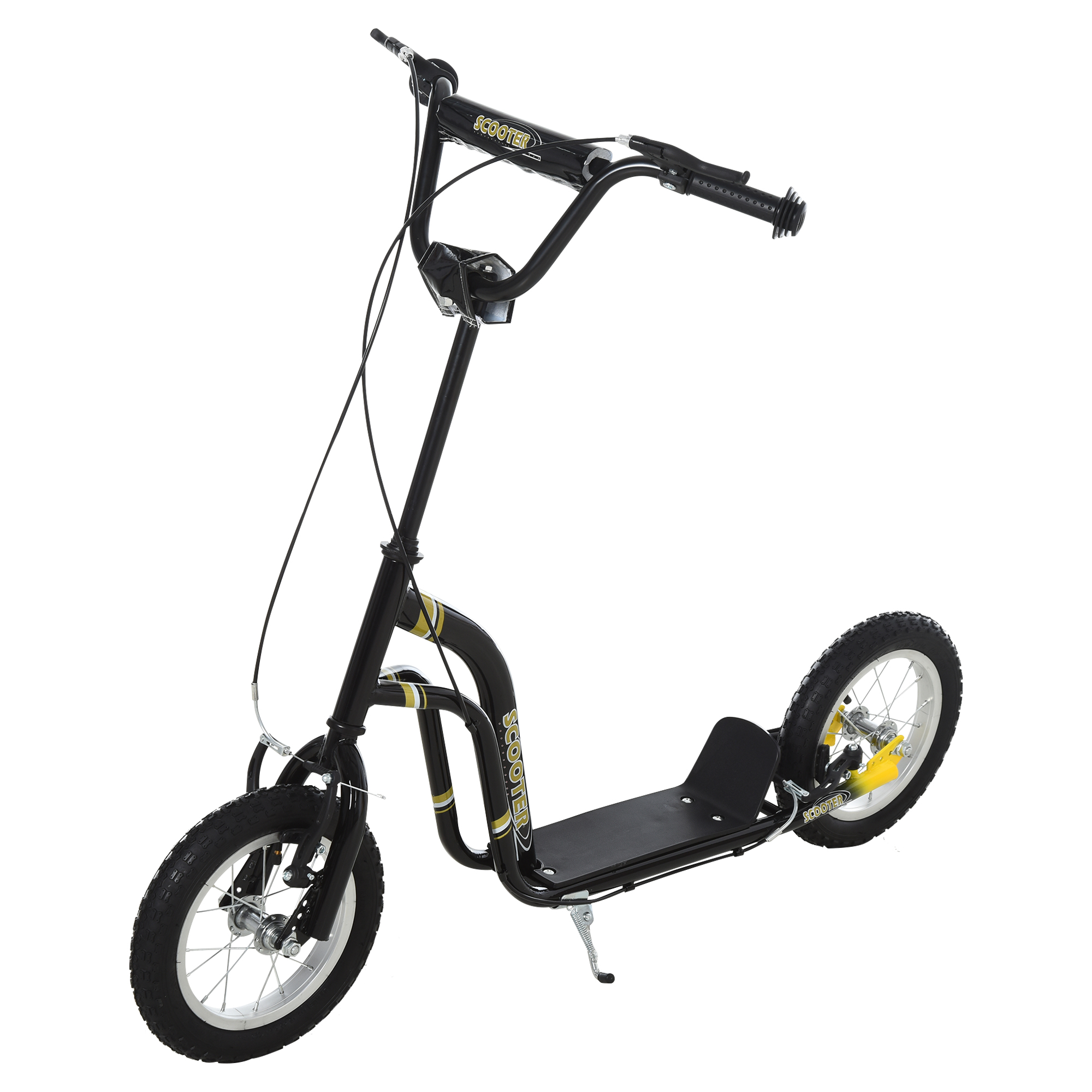 Teen Kids Stunt Scooter w/ Adjustable Handlebar, 12 Inch Rubber Tyres, Dual Brakes, Black (Drop Shipping Only, Not for Amazon)