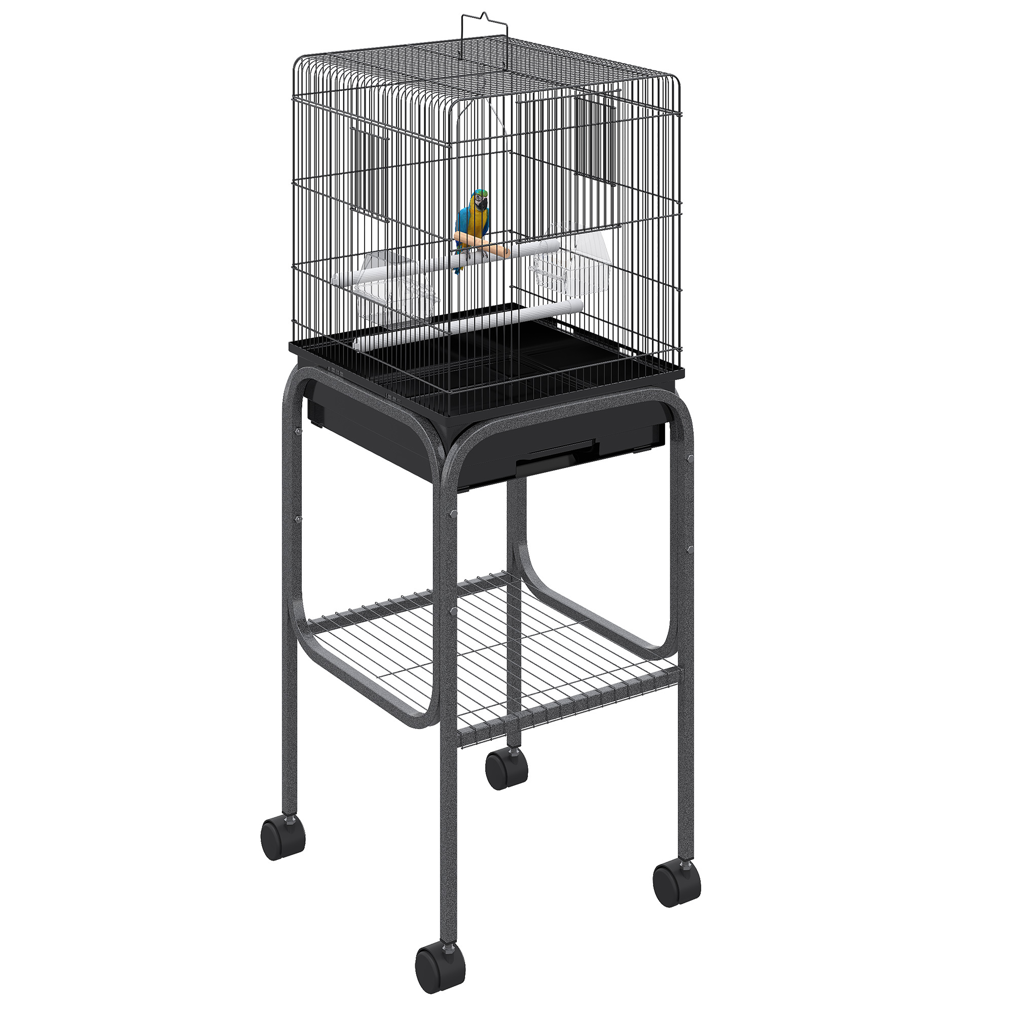 45-inch Metal Indoor Bird Cage, Parrot Cage, Bird Aviary with Detachable Rolling Stand, Storage Basket, and Accessories - Black (Drop Shipping Only, Not for Amazon)