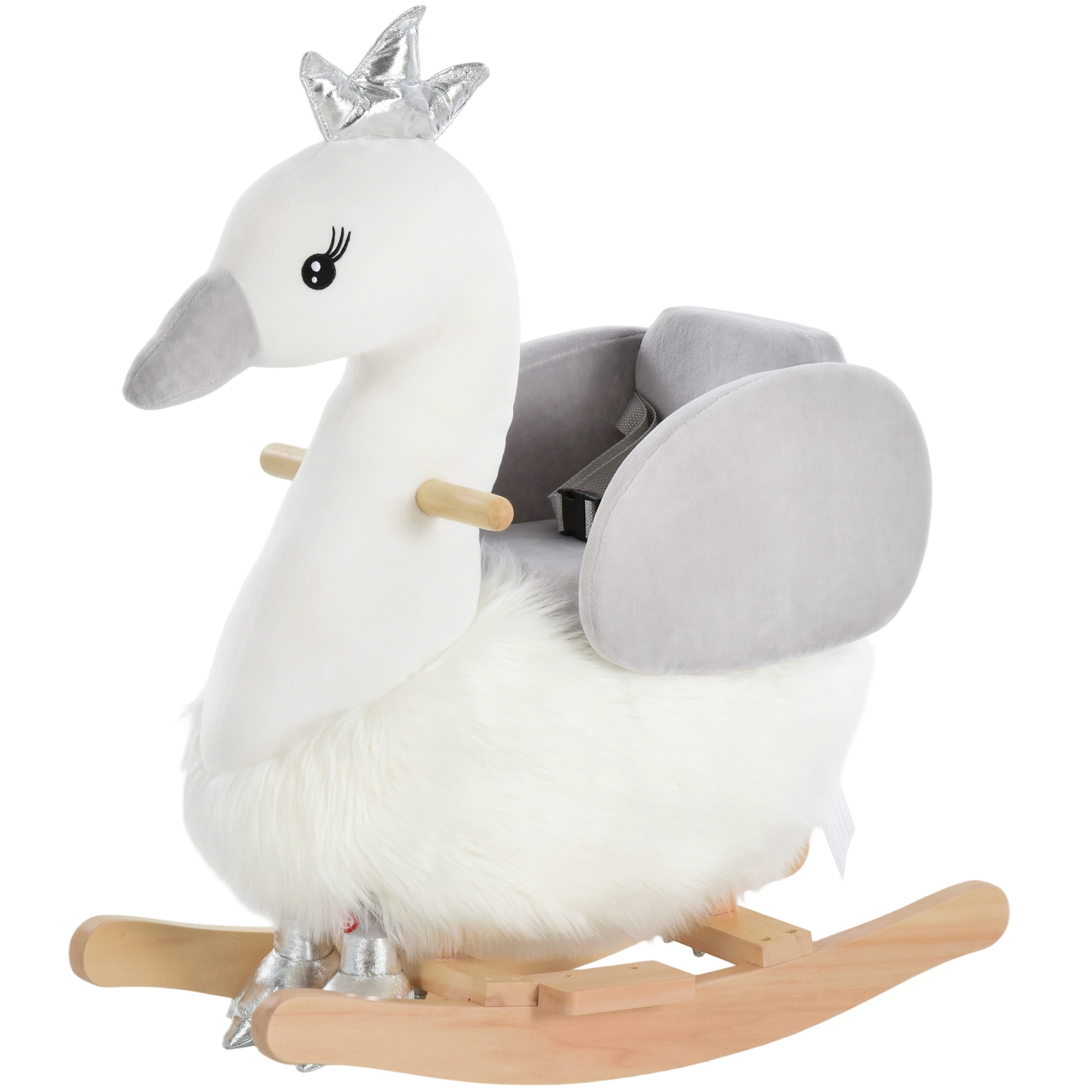 Kids Ride on Horse Swan Rocker with Sound, Plush Seat, Wooden Base, Safety Belt for Toddlers 18-36 Months, White (Drop Shipping Only, Not for Amazon)