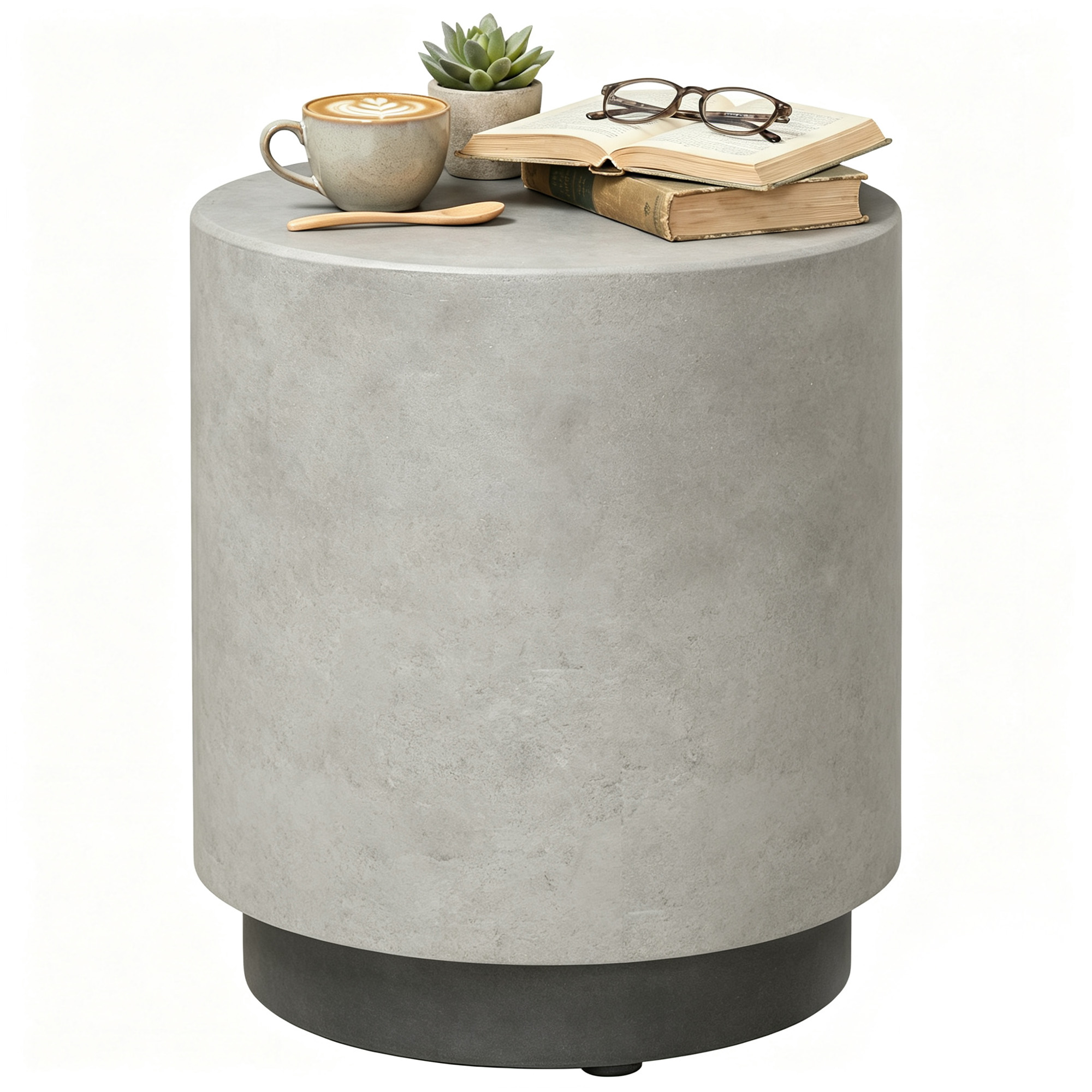 Lightweight Accent Table with Concrete Finish, Round Side Table with 4 Adjustable Feet for Indoor, Outdoor, Gray (Drop Shipping Only, Not for Amazon)