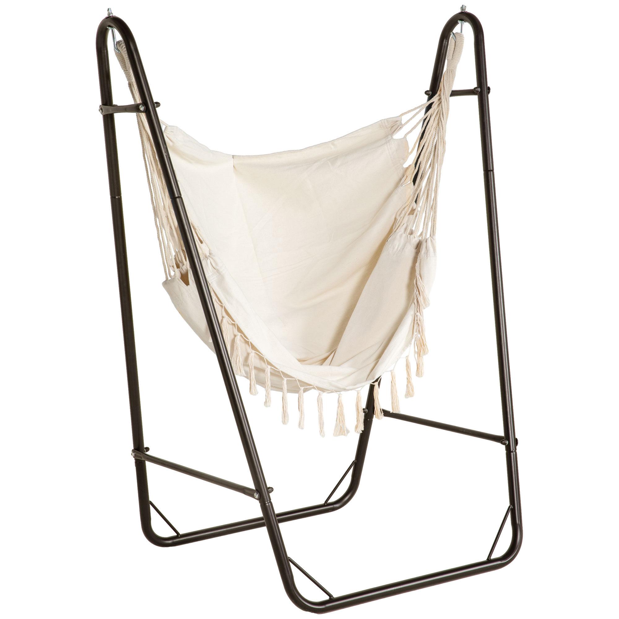 Hammock Chair with U Shape Stand, Hammock Swing Chair with A Side Pocket, Brown & Cream White (Drop Shipping Only, Not for Amazon)