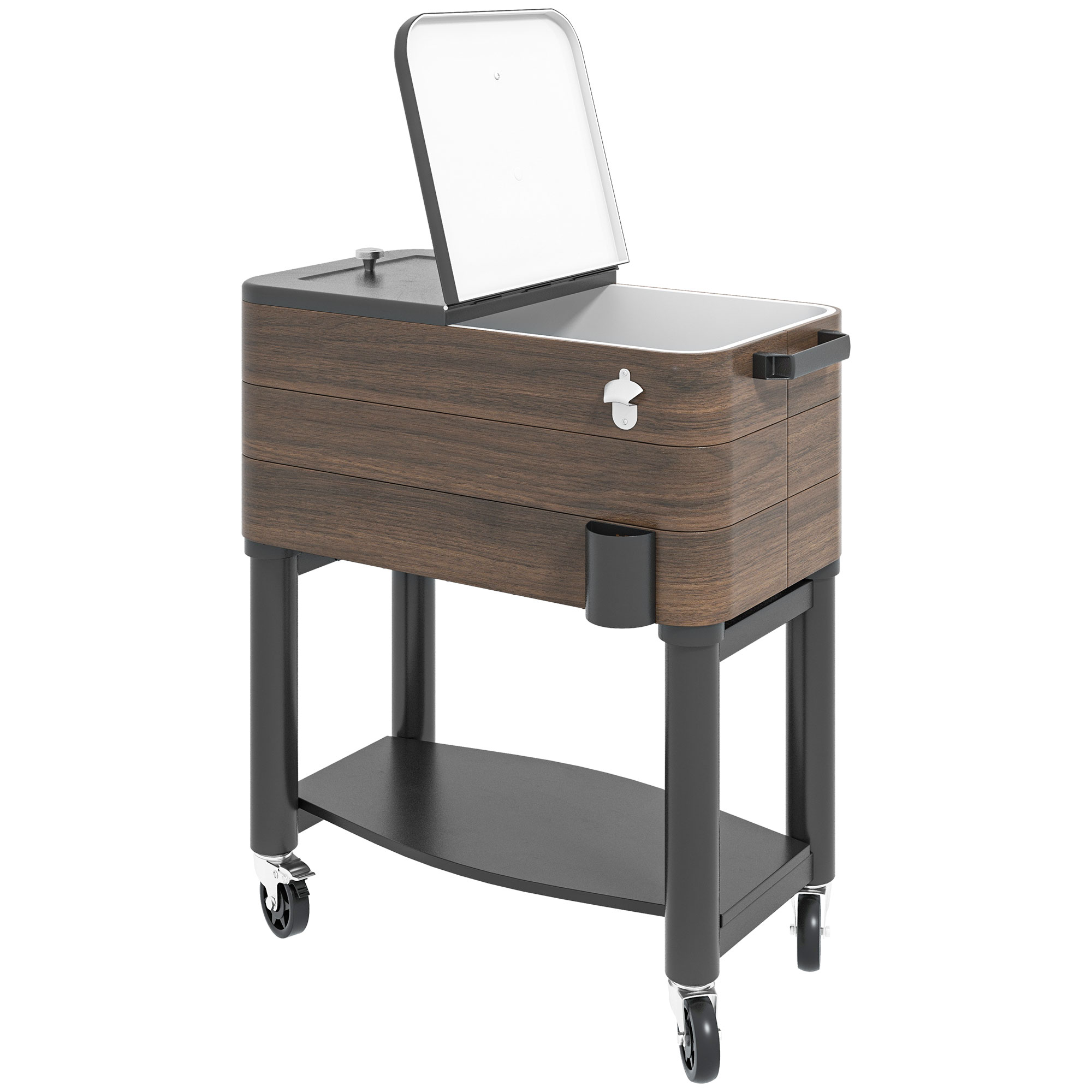 60 Quart Outdoor Cooler Cart, Rolling Ice Chest with Bottom Shelf and Bottle Opener for Backyard, Deck, Poolside Party (Drop Shipping Only, Not for Amazon)