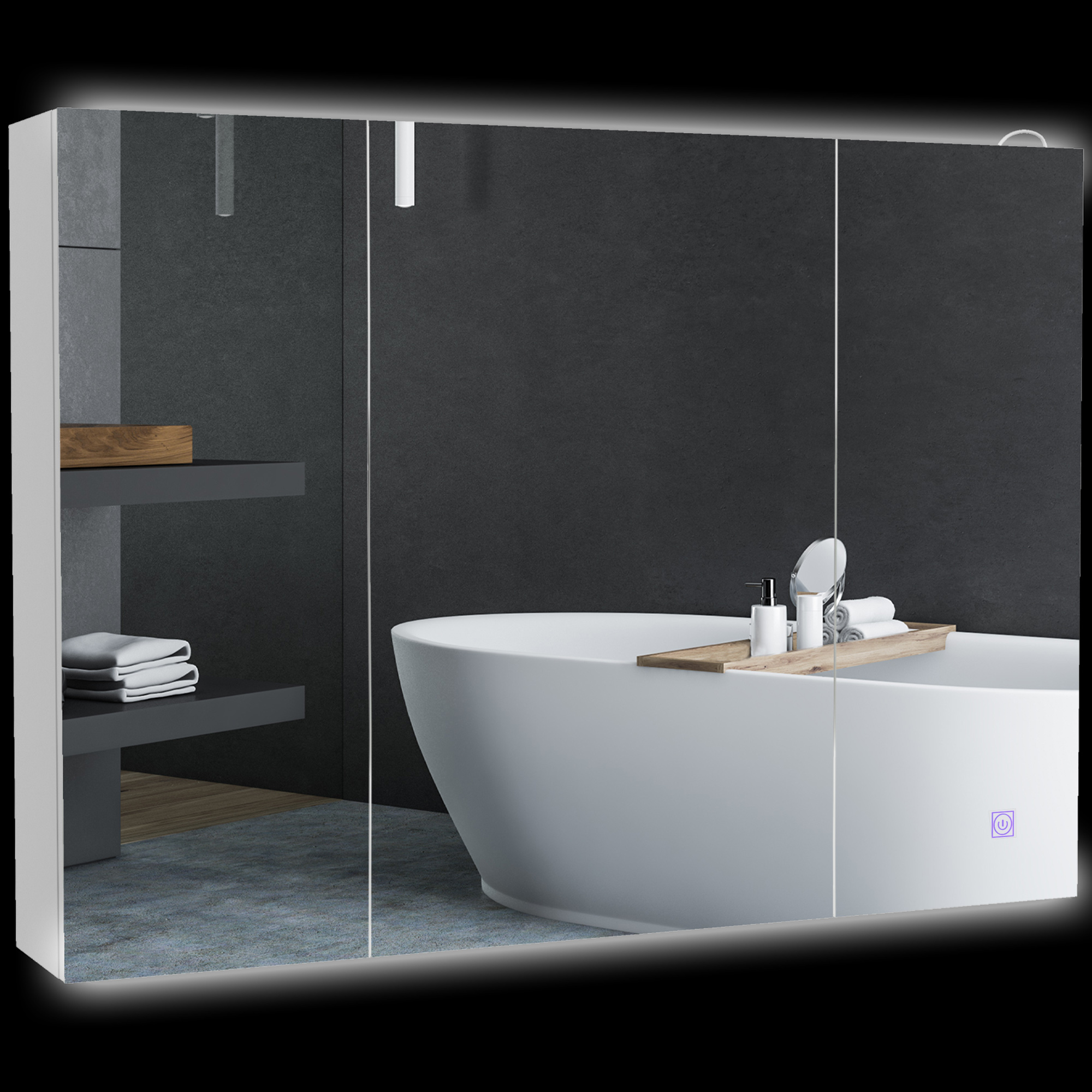 Bathroom Mirror Cabinet with Light, Bathroom Storage Cupboard with USB Charge, Adjustable Shelf, 35.5