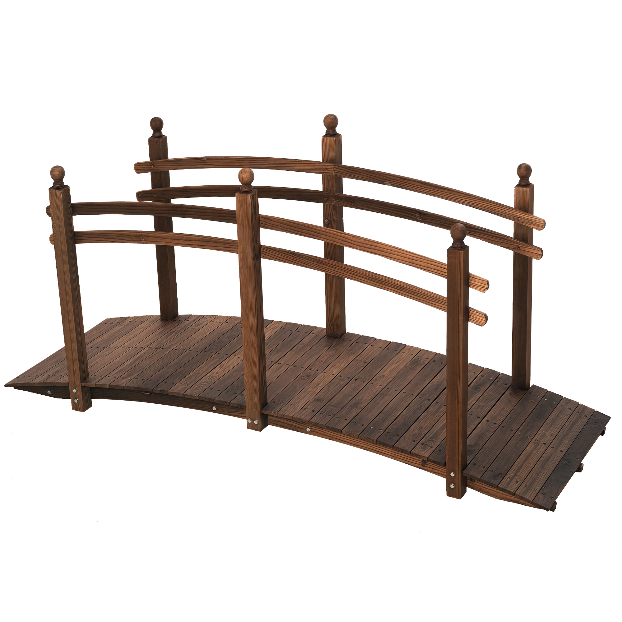 7.5' Fir Wood Garden Bridge Arc Walkway with Side Railings, Perfect for Backyards, Gardens, & Streams, Carbonized (Drop Shipping Only, Not for Amazon)