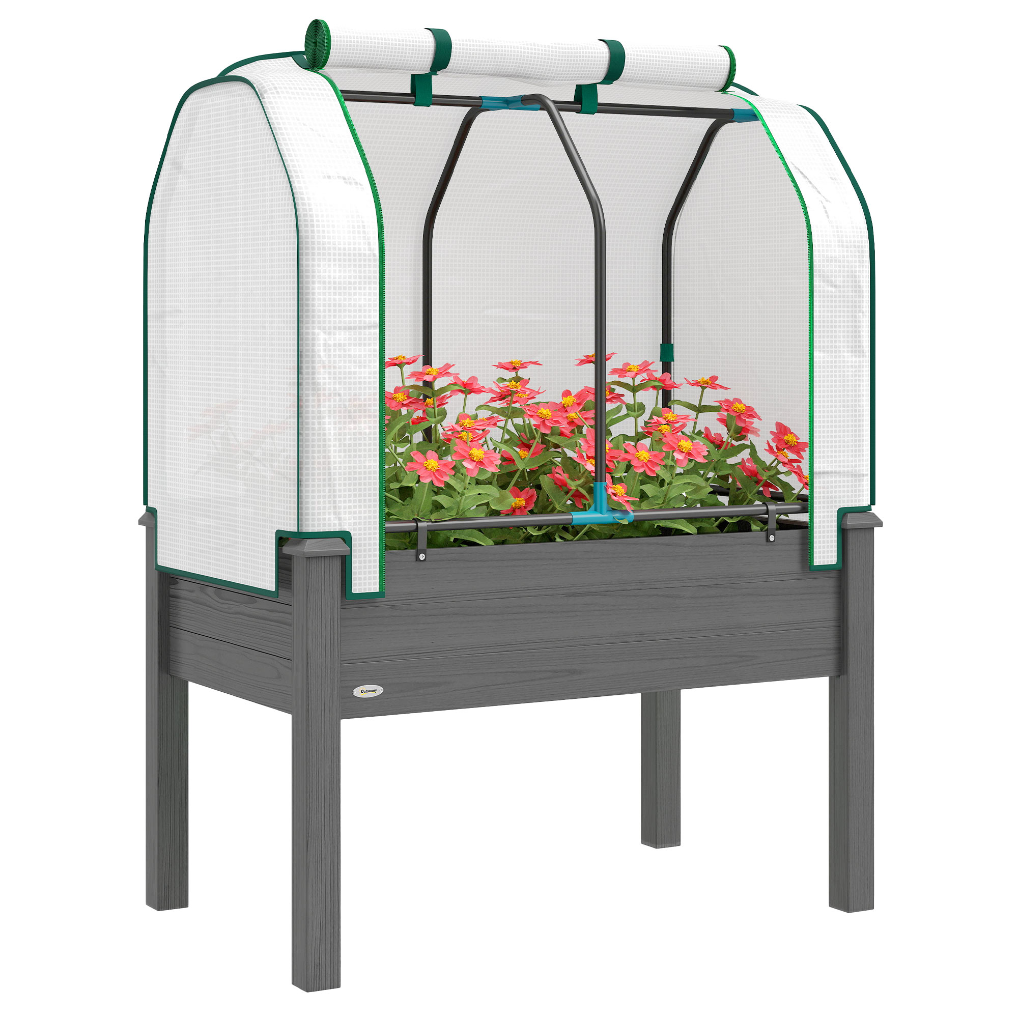 Raised Garden Bed with PE Greenhouse Cover Outdoor Planter Box for Herbs and Vegetables, 35 x 22 x 47 inch, Brown (Drop Shipping Only, Not for Amazon)