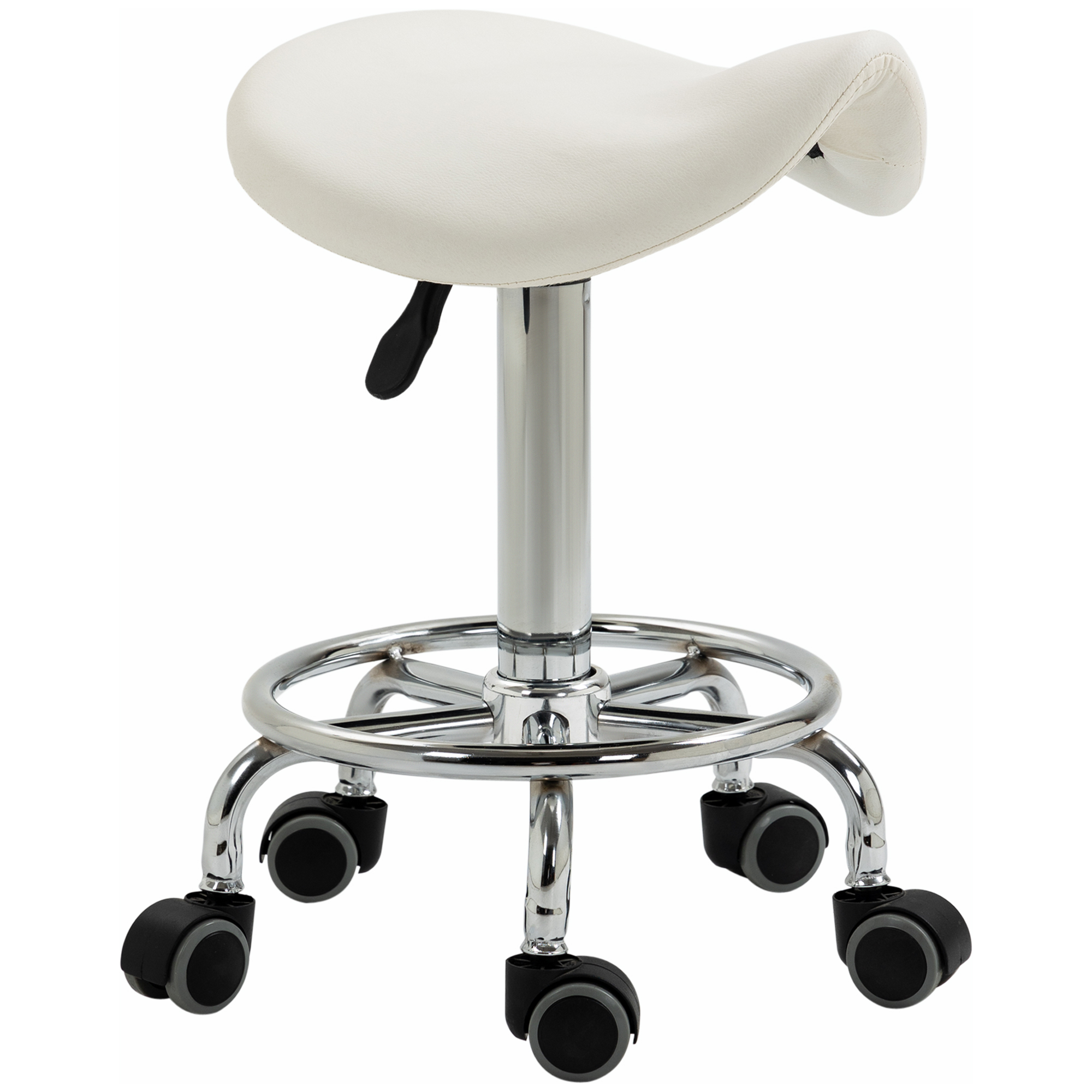 PU Leather Adjustable Stool, Rolling Saddle Stool with Wheels for Massage, Spa, Clinic, Beauty and Tattoo, White (Drop Shipping Only, Not for Amazon)