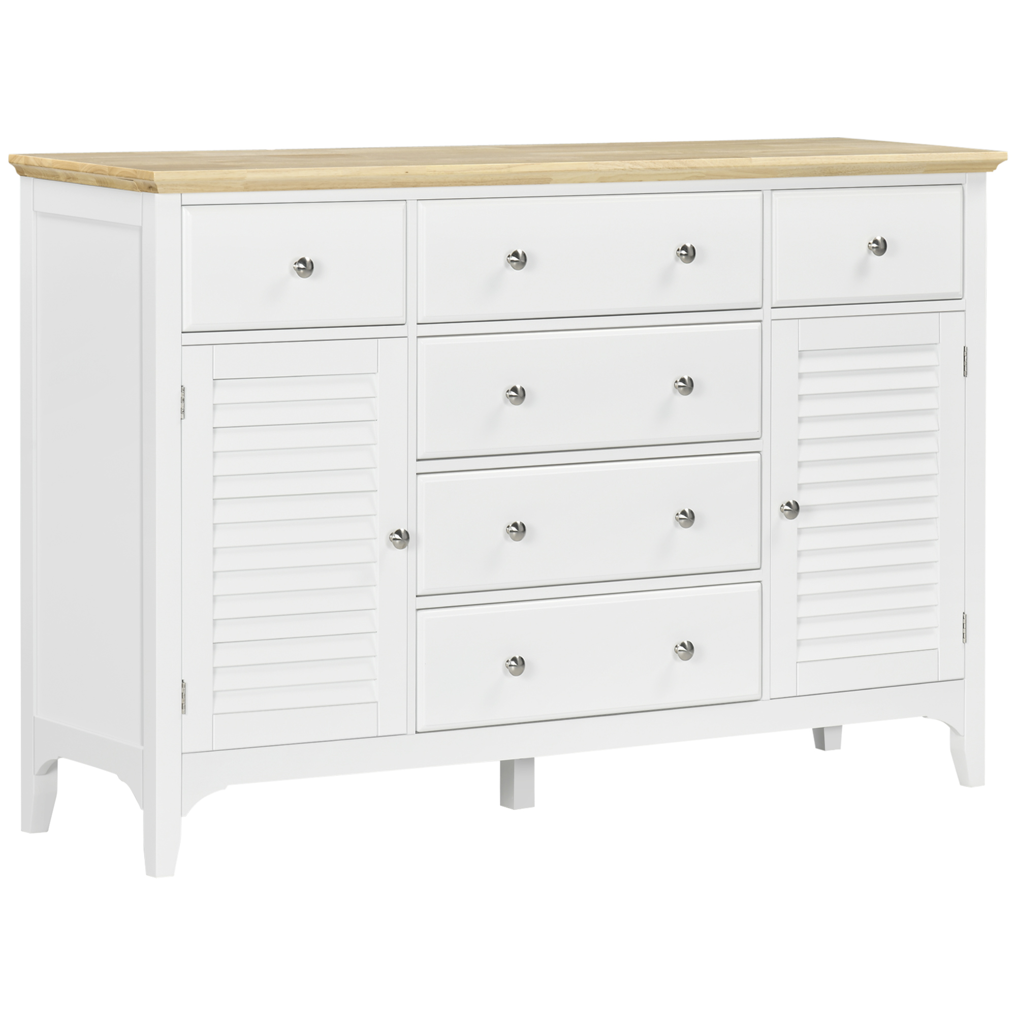 Sideboard Buffet Cabinet with Storage Drawers, Rubber Wood Top and Adjustable Shelves, Coffee Bar Cabinet, White (Drop Shipping Only, Not for Amazon)