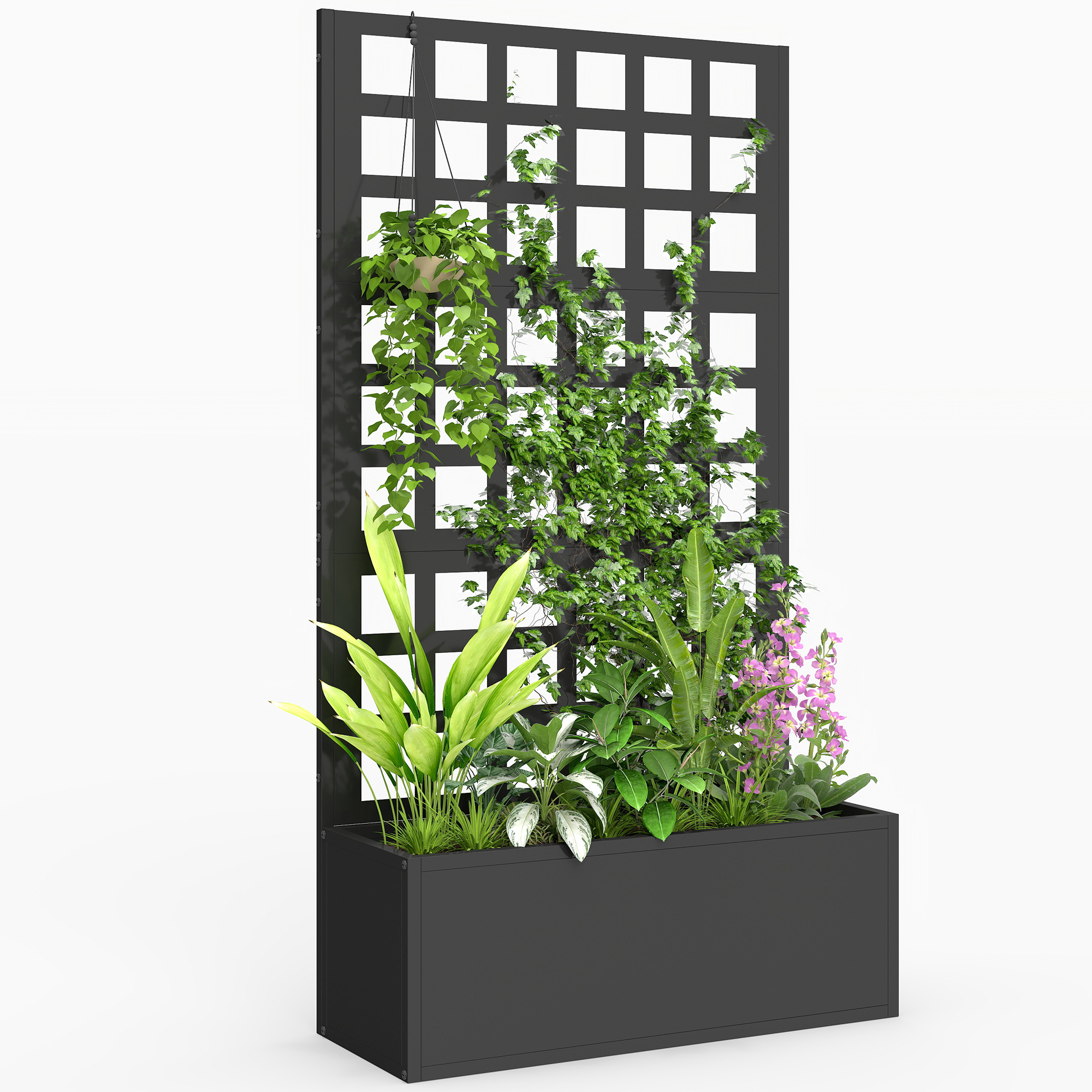 Galvanized Raised Garden Bed Planter Box with Trellis for Climbing Plants, Vegetable, Vines, 24