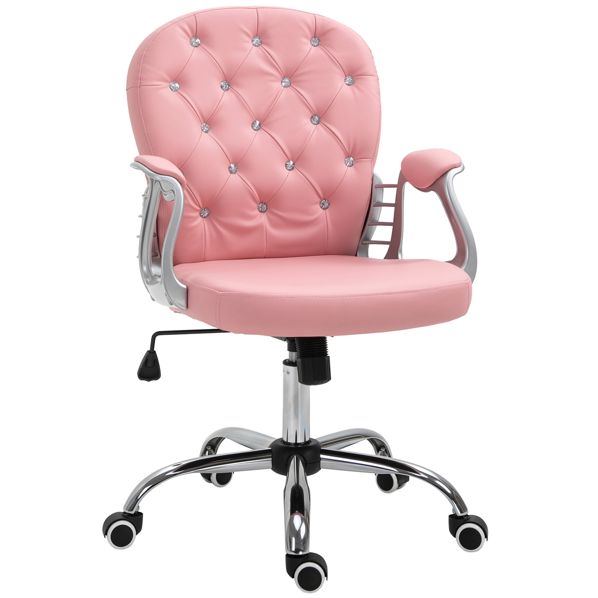 Button Tufted Desk Chair, Home Office Chair with Padded Armrests, Adjustable Height and Swivel Wheels, Pink (Drop Shipping Only, Not for Amazon)