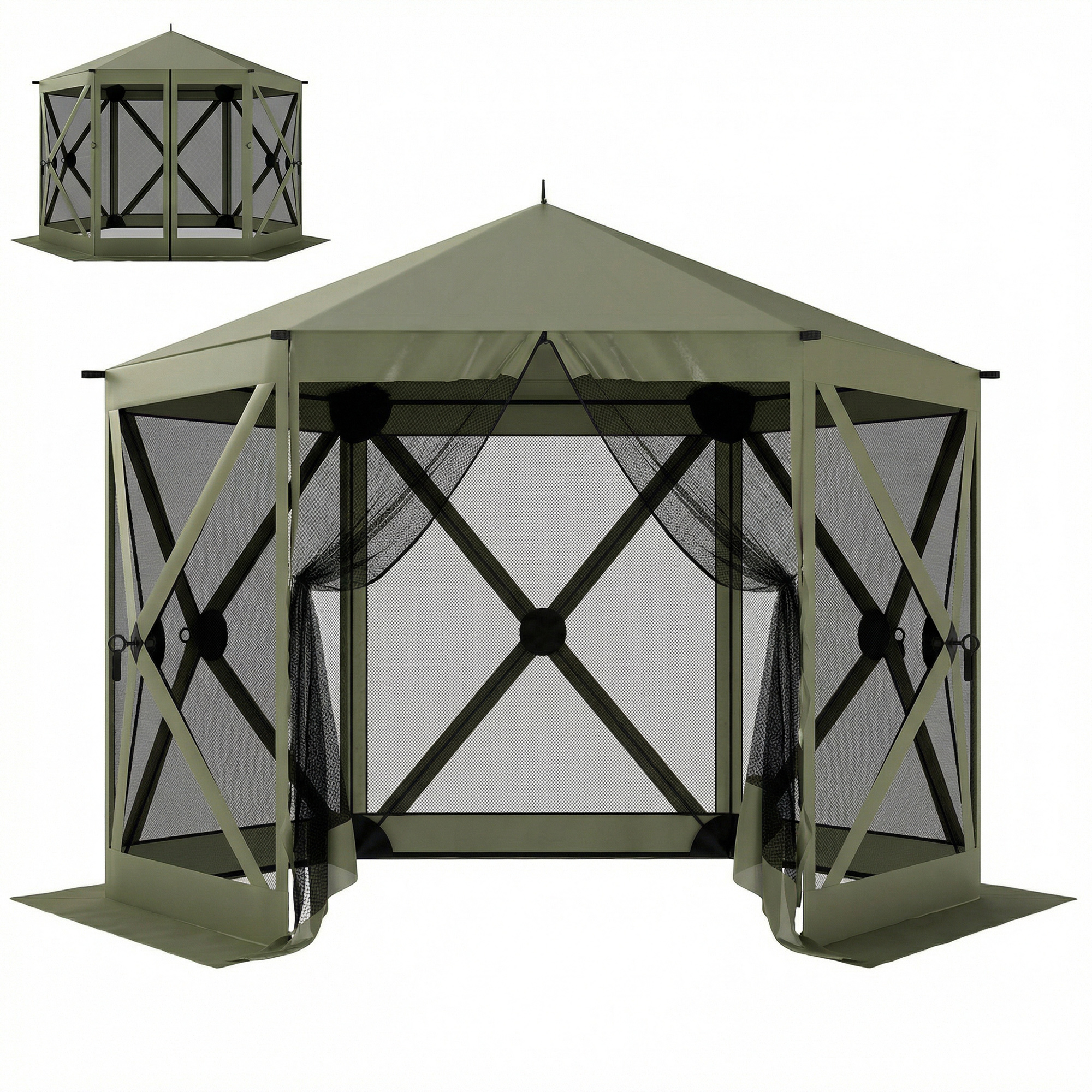 10 x 11 ft Pop Up Gazebo Screen Tent, Portable Instant Camping Canopy Screen House with Nettings, Carry Bag, Beige (Drop Shipping Only, Not for Amazon)