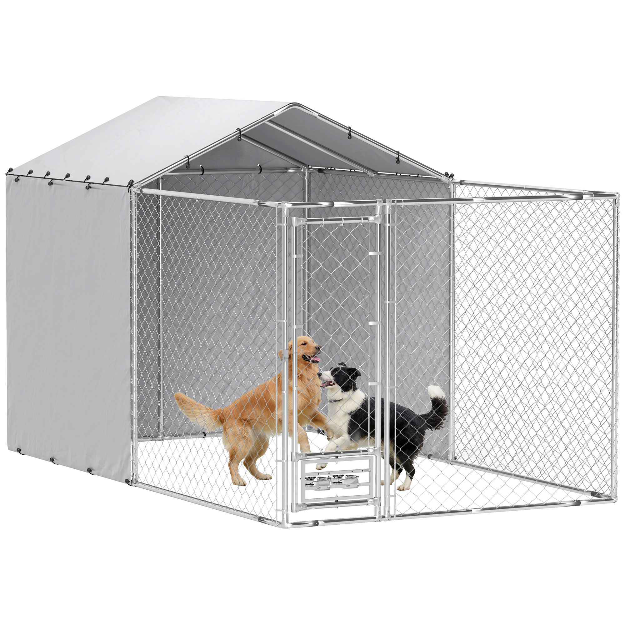 Galvanized Chain Link Large Outdoor Dog Kennel with Waterproof & UV-Resistant Cover, for M&L Dogs, 13.1' x 7.5' x 7.5' (Drop Shipping Only, Not for Amazon)