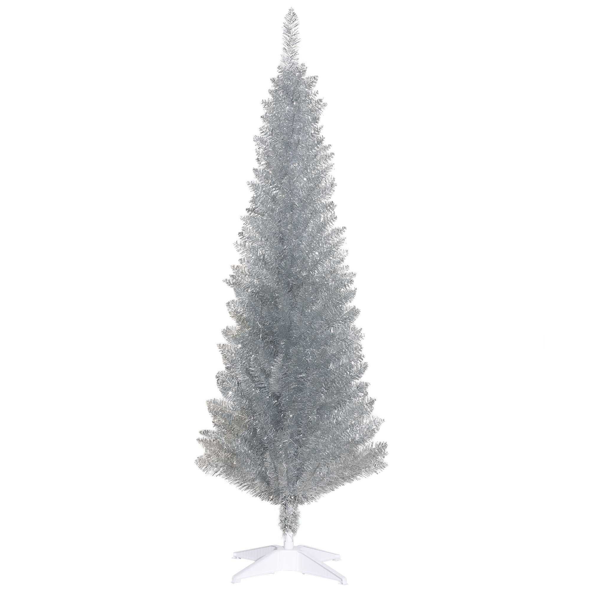5ft Unlit Pencil Artificial Christmas Tree with Realistic Branches and 294 Tips, Plastic Base, Silver (Drop Shipping Only, Not for Amazon)