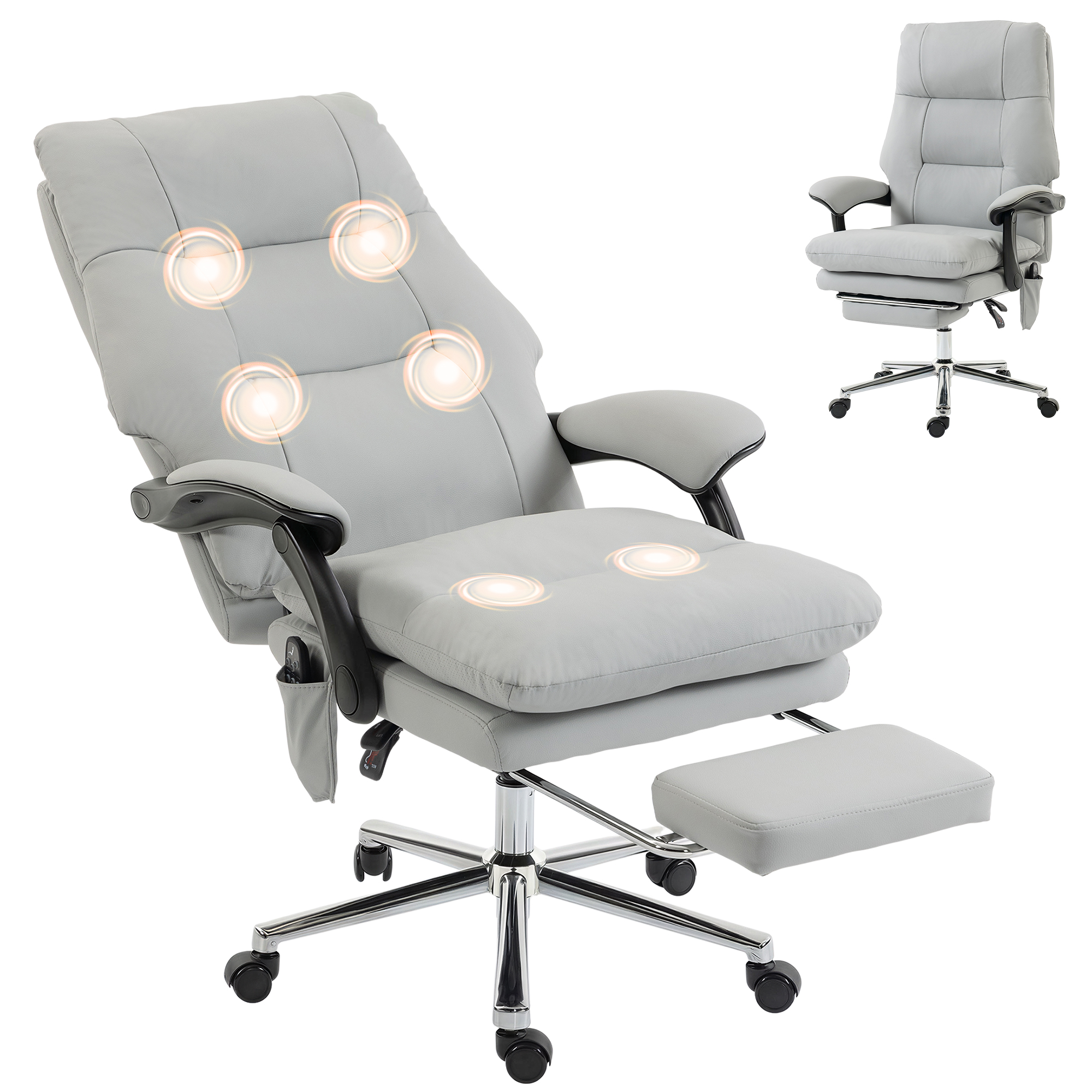 Massage Office Chair with 6-Point Vibration, Pet-Friendly Faux Leather Ergonomic Executive Desk Chair, Light Gray (Drop Shipping Only, Not for Amazon)
