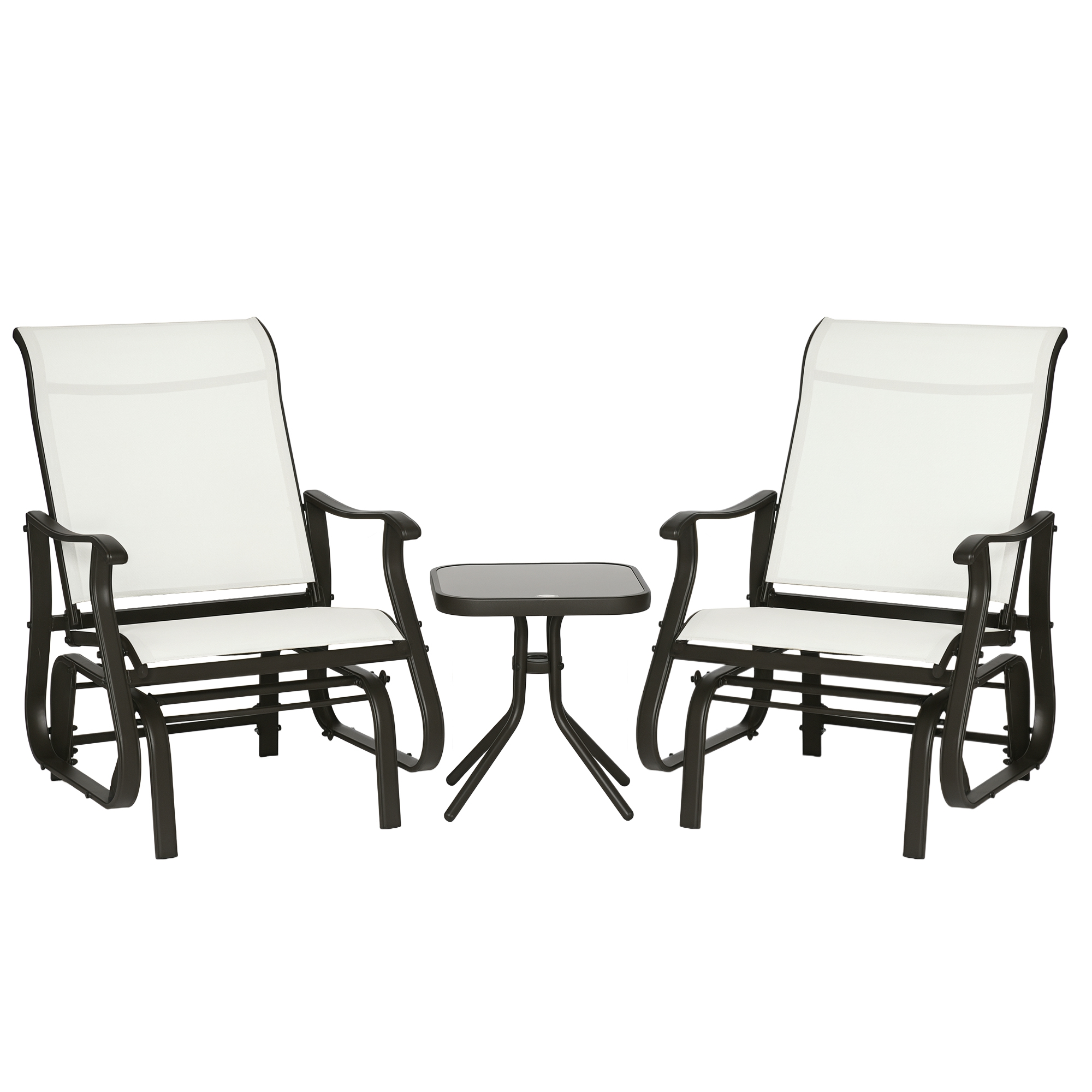 3-Piece Outdoor Gliders Set Bistro Set with Steel Frame, Tempered Glass Top Table for Patio, Garden, Backyard, Lawn, Cream White (Drop Shipping Only, Not for Amazon)