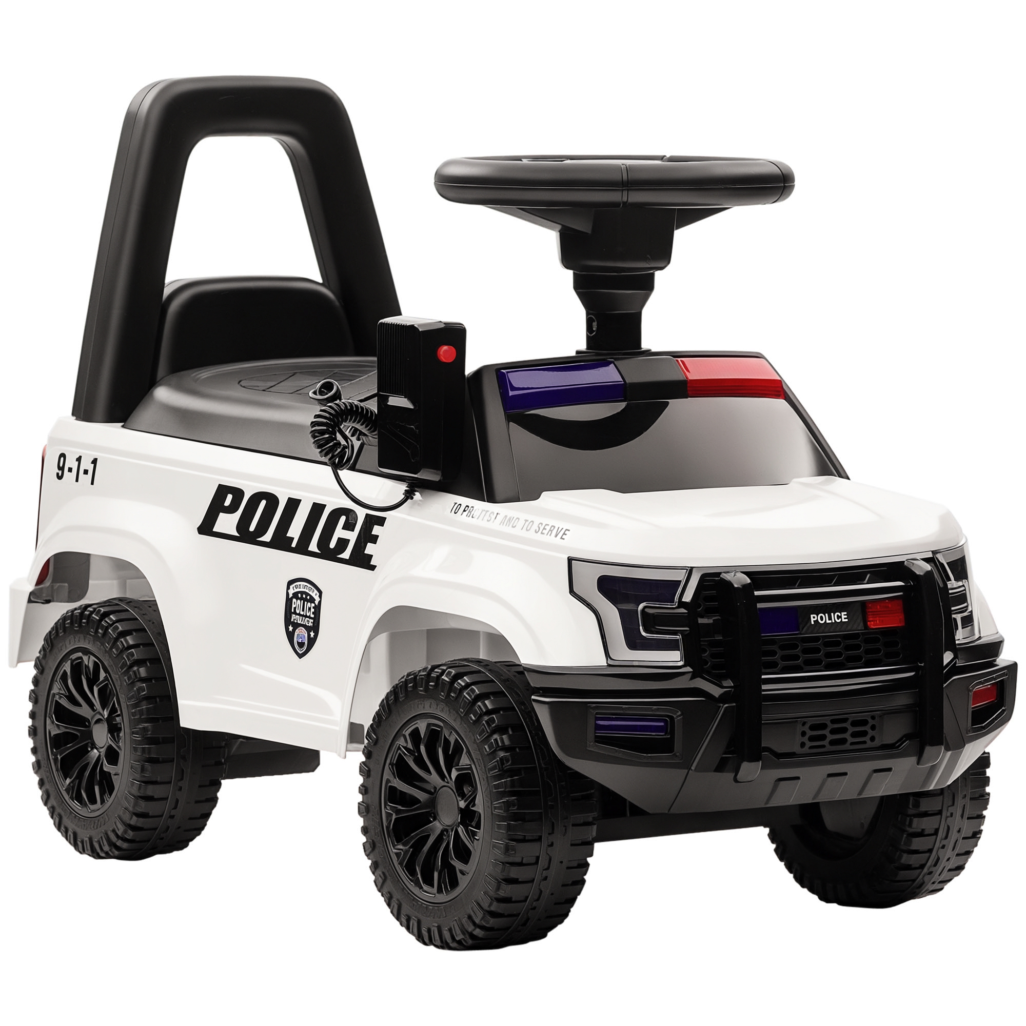 Kids Push Ride On Car with Working PA System and Horn, Police Truck Style Foot-to-Floor Sliding Car for Boys and Girls with Under-Seat Storage, for 18 Months to 5 Years Old, Black (Drop Shipping Only, Not for Amazon)