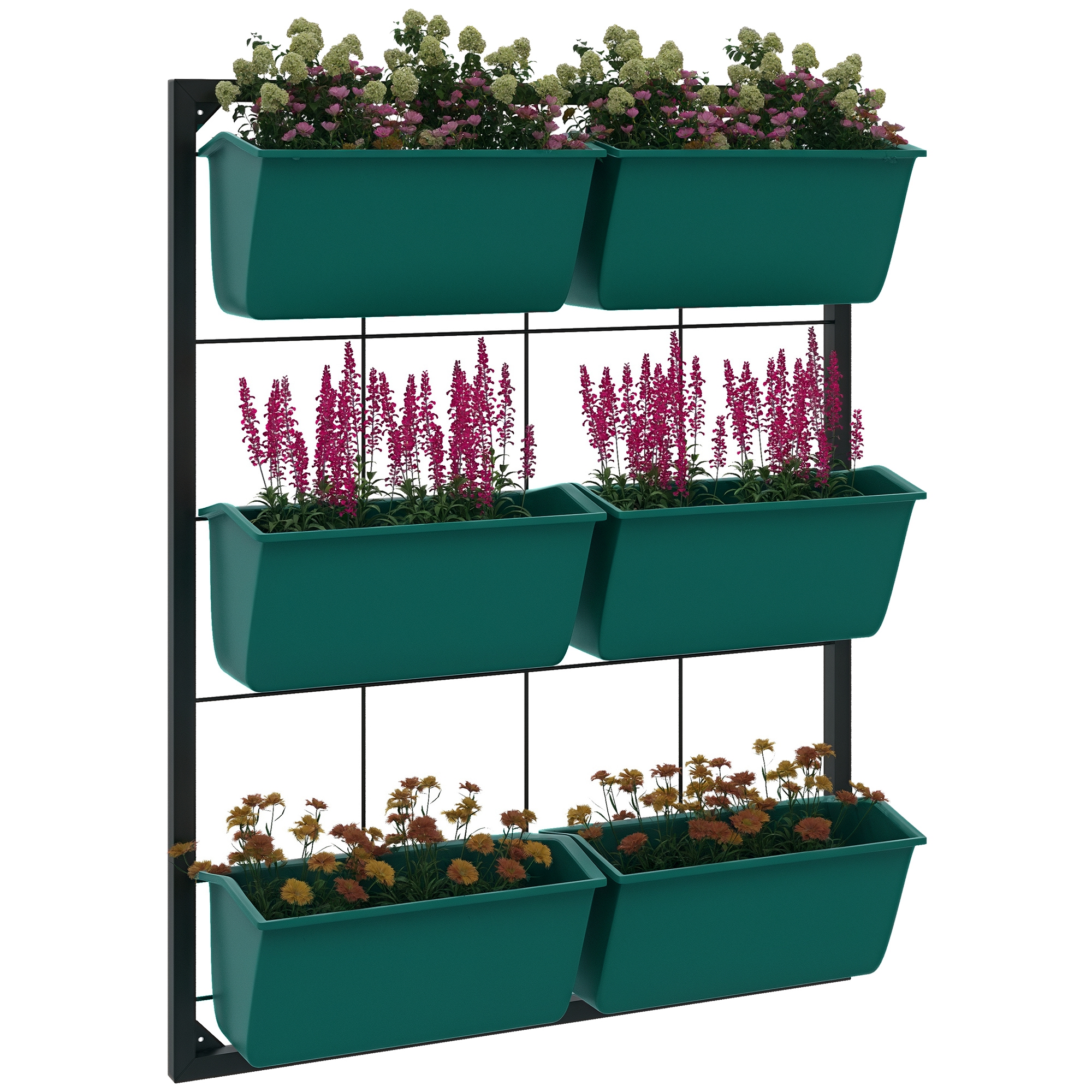 3-Tier Hanging Planter with 6 Pots for Indoor and Outdoor Use, Wall Planter, Self Draining & Wall Mounted, Green (Drop Shipping Only, Not for Amazon)