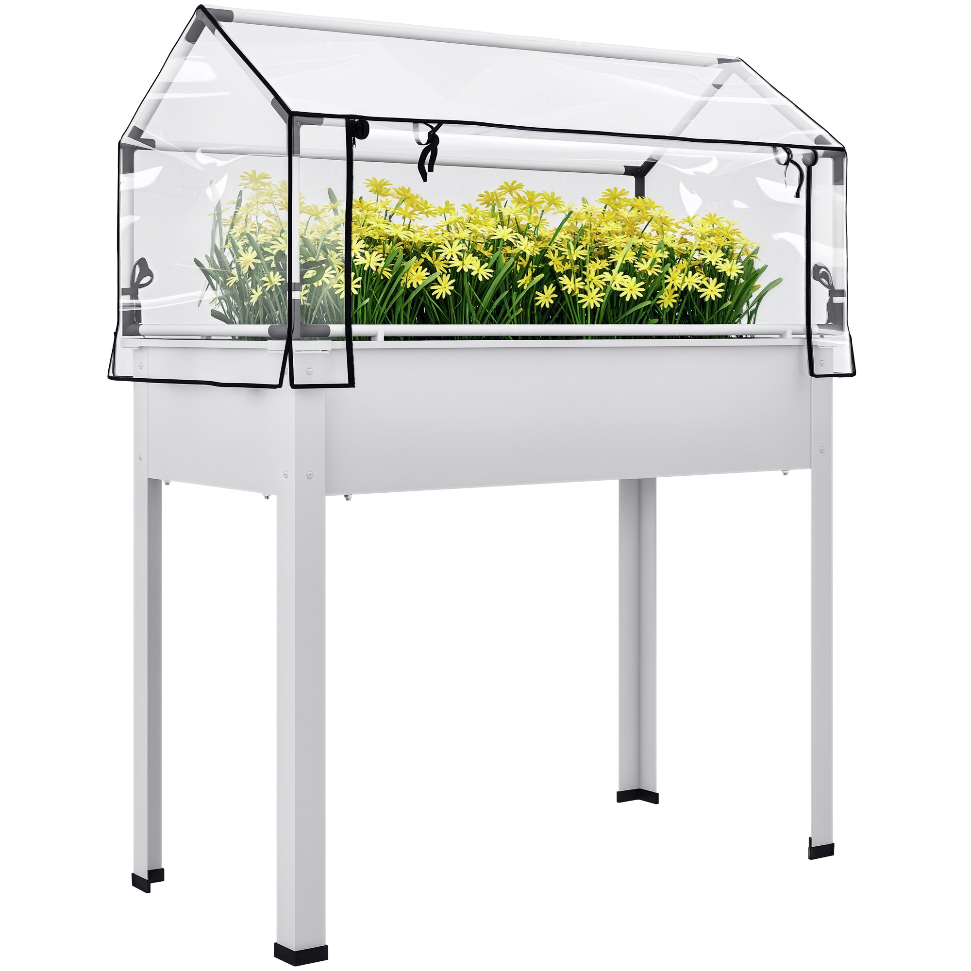 Elevated Garden Box with Greenhouse Cover, Raised Garden Bed with Legs and Drainage Hole for Vegetables, Dark Gray (Drop Shipping Only, Not for Amazon)