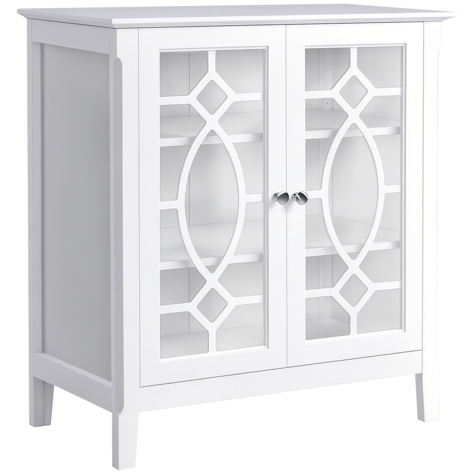 Sideboard Display Cabinet with Double Framed Glass Doors, 2 Adjustable Shelves, and Elevated Base, White (Drop Shipping Only, Not for Amazon)