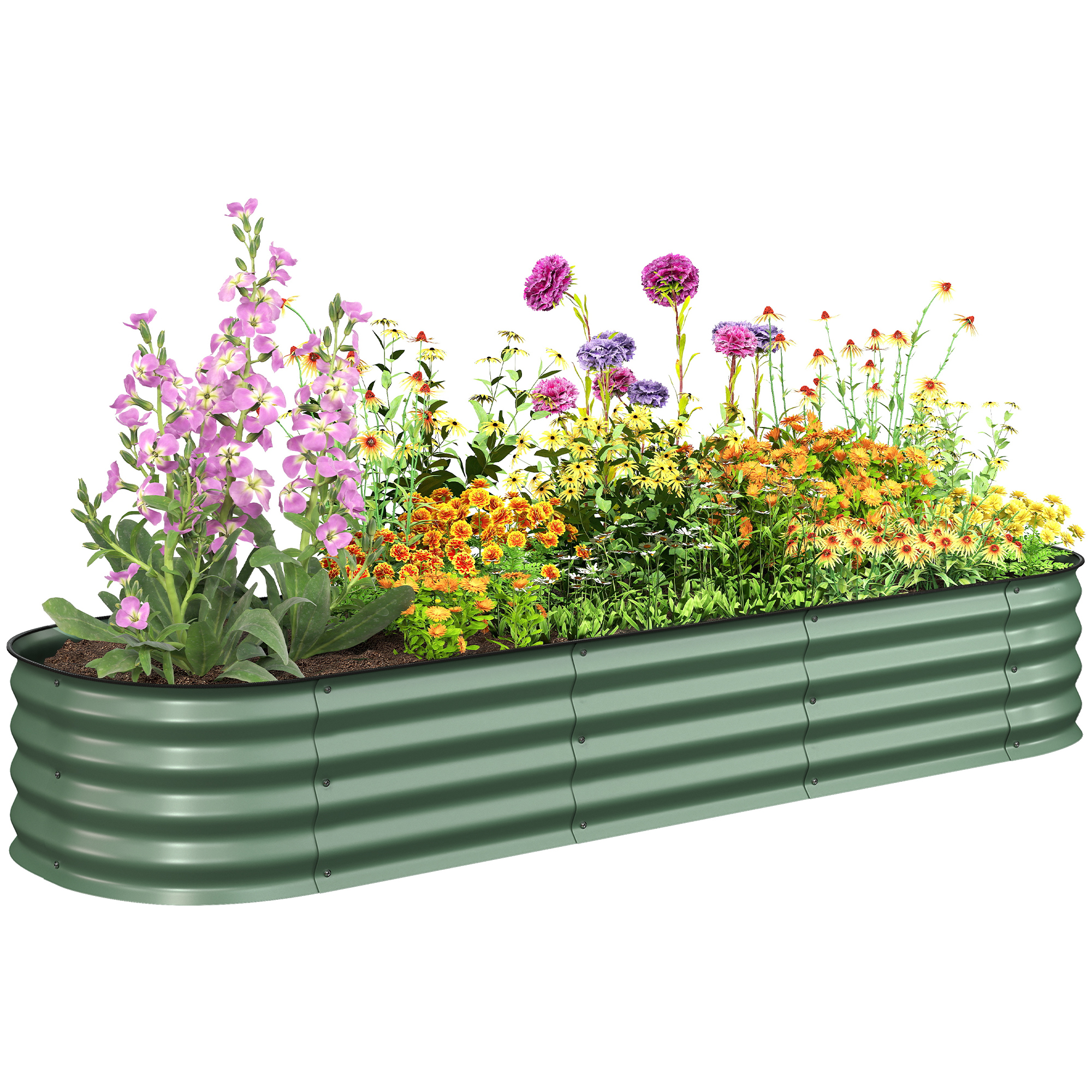 6.4' x 2' x 1' Galvanized Raised Garden Bed Kit, Metal Planter Box with Safety Edging, Green (Drop Shipping Only, Not for Amazon)