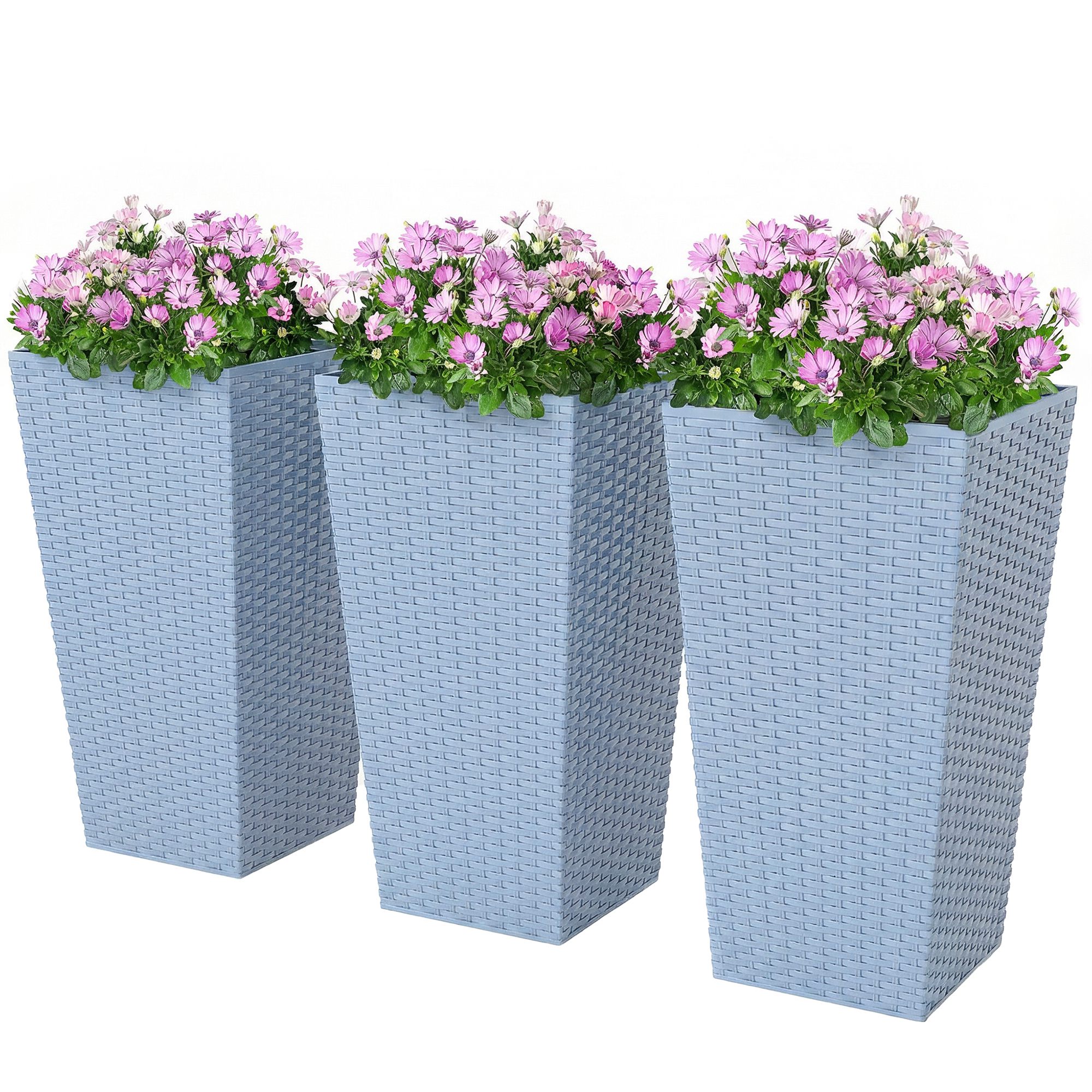 Tall Planters for Outdoor Plants Set of 3, 24 In Taper Planters with Drainage Holes, Rattan Decor Plant Pots, Light Gray (Drop Shipping Only, Not for Amazon)