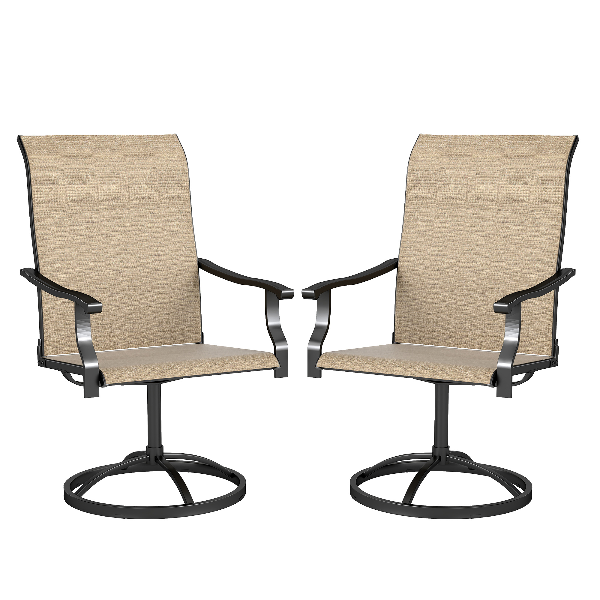 Patio Swivel Chairs Set of 2, High Back Patio Dining Chairs with All-Weather Mesh for Backyard, Lawn, Garden, Cream (Drop Shipping Only, Not for Amazon)