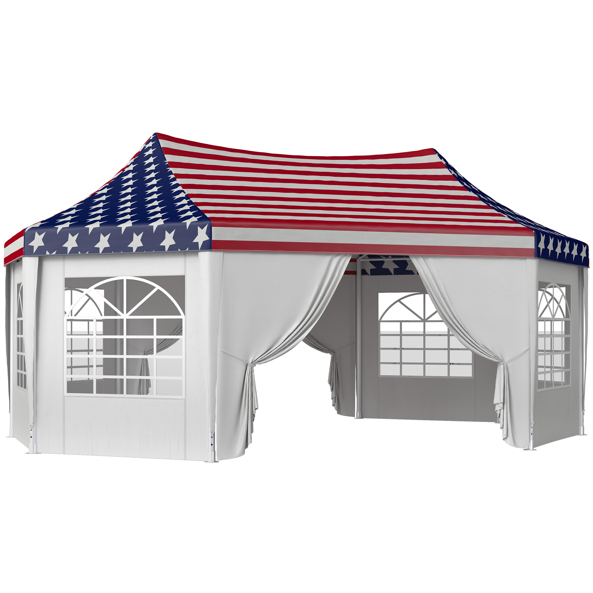22.3 x 16.4 ft Heavy Duty Party Tent, Outdoot Canopy Tent with 2 Doors and 6 Windows, American Flag (Drop Shipping Only, Not for Amazon)