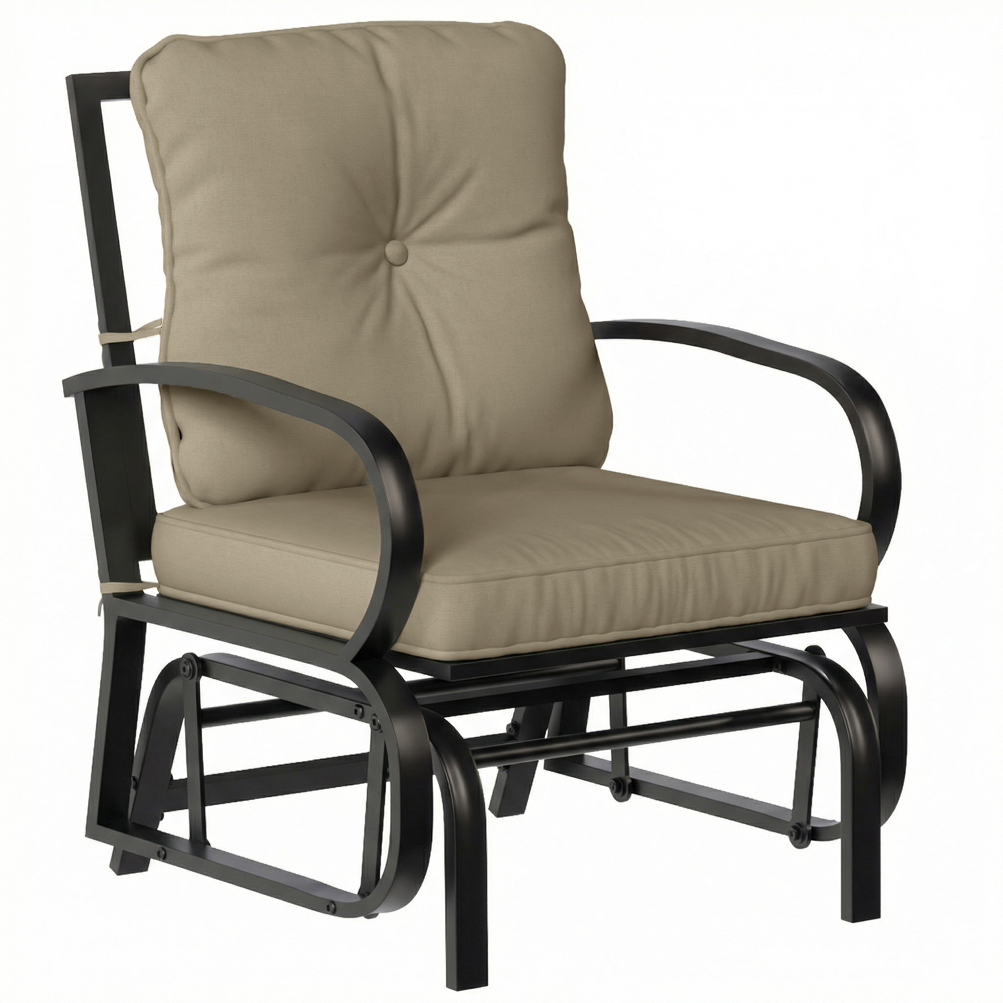 Patio Glider, Outdoor Glider Chair with Cushions, Steel Frame, Curved Armrests, Beige (Drop Shipping Only, Not for Amazon)
