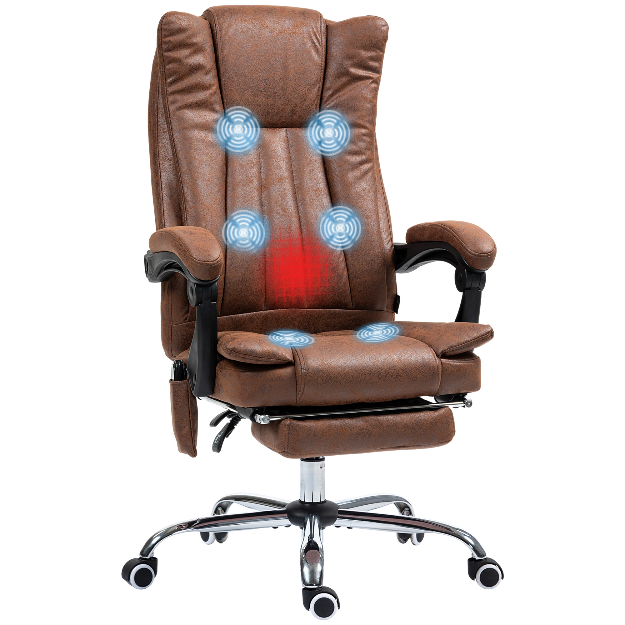 Massage Office Chair with 6 Points and Heat, Reclining Computer Chair with Adjustable Height and Footrest, Brown (Drop Shipping Only, Not for Amazon)
