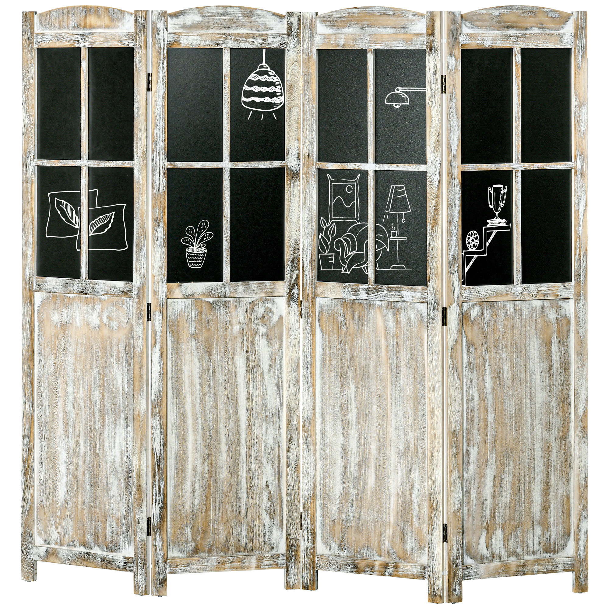 4 Panel Room Divider, 5.6' Tall Farmhouse Style Folding Indoor Portable Wood Privacy Screen with Black Boards, Hinged Freestanding Partition Wall Dividers for Home Office, Natural (Drop Shipping Only, Not for Amazon)