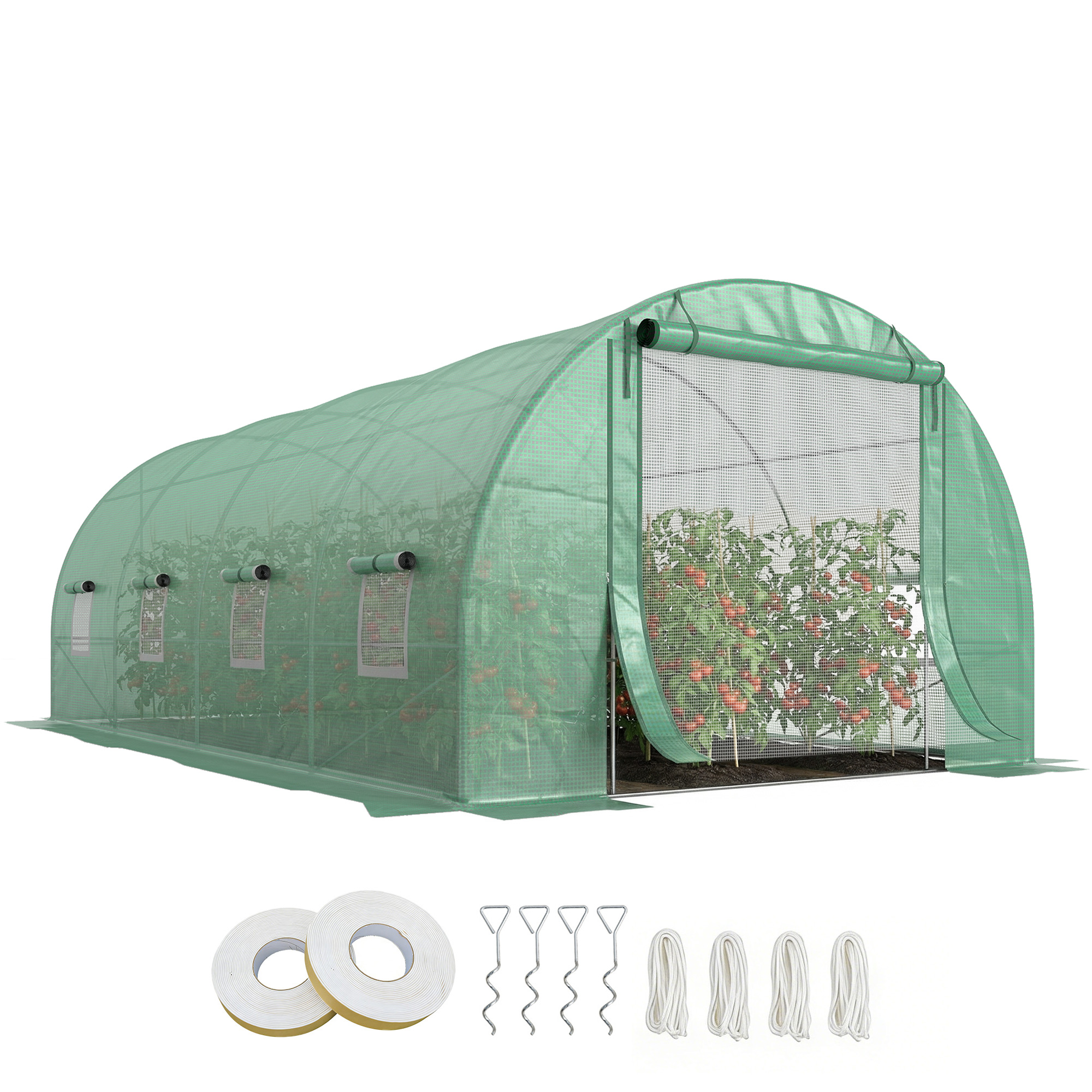 Steel Frame Walk-In Tunnel Greenhouse Garden Warm House Large Hot House Kit with Windows & Door, 19' x 10' x 7', Green (Drop Shipping Only, Not for Amazon)