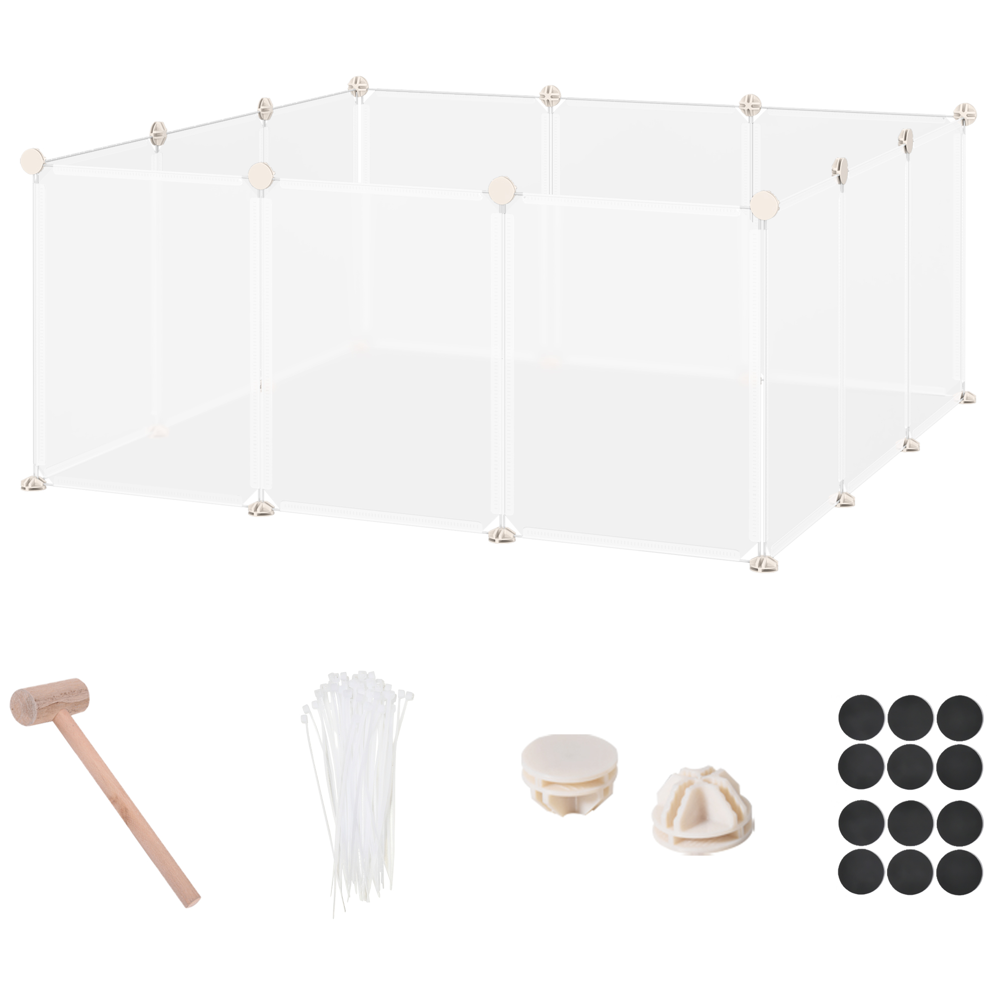 Pet Playpen DIY Small Animal Cage Open Enclosure Portable Plastic Fence 12 Panels for Guinea Pig Hedgehog White, 18