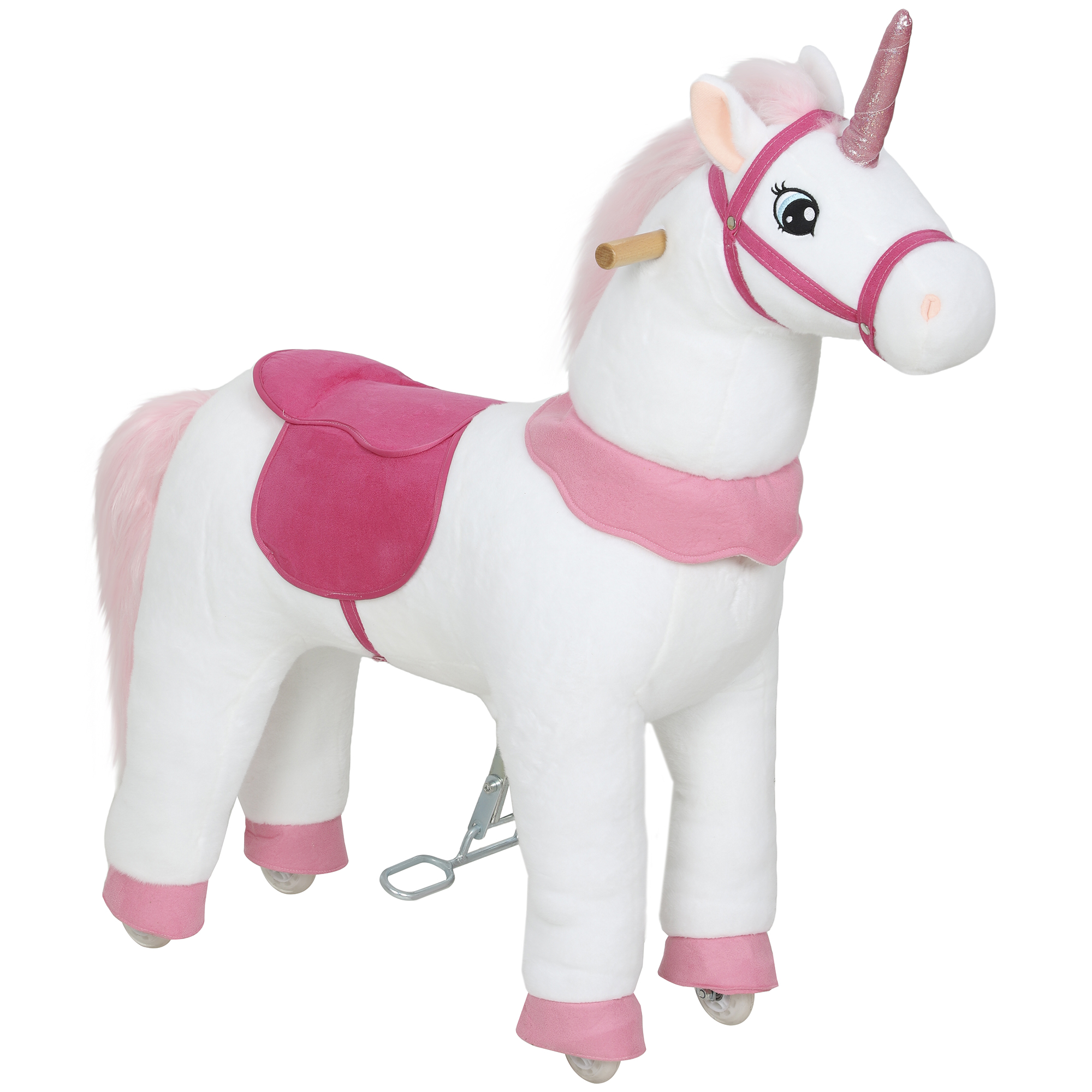 Qaba Ride on Unicorn Toy for Kids 4-7 Years, 37.8 Inch Plush Baby Rocking Horse with Wheels, No Battery Required, White (Drop Shipping Only, Not for Amazon)