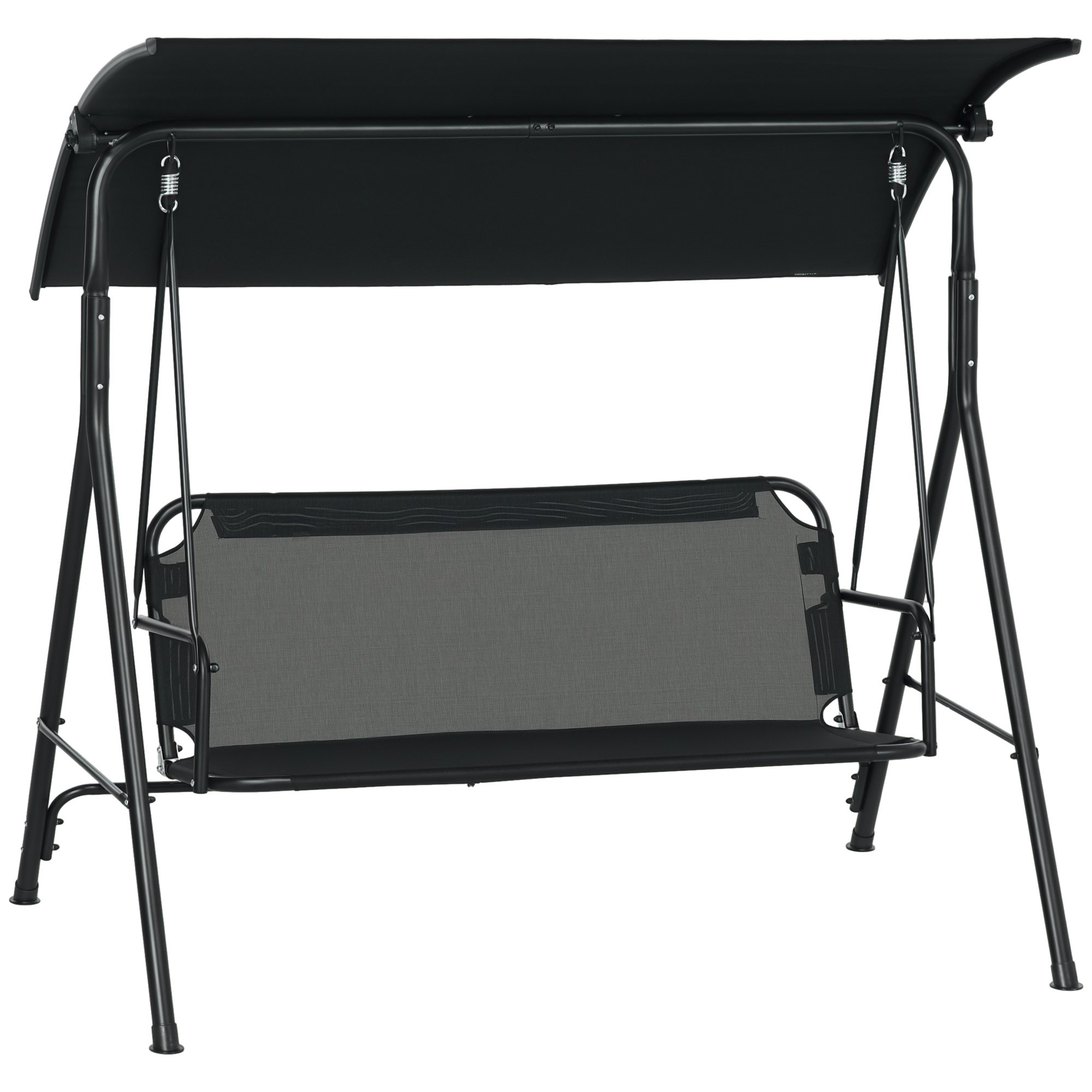 3-Seat Outdoor Patio Swing Chair w/ Cushion, Steel Frame Stand, Adjustable Tilt Canopy for Patio, Garden, Black 1 (Drop Shipping Only, Not for Amazon)