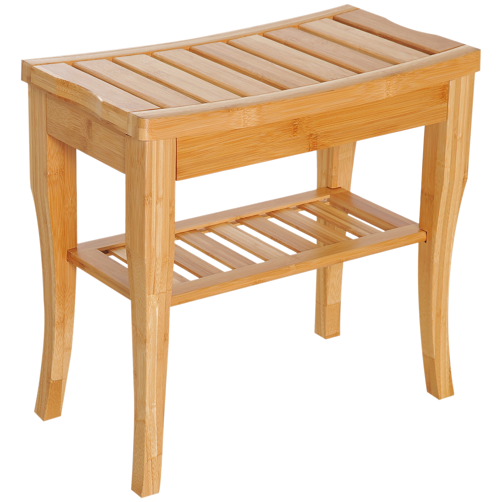 45cm 2-Tier Slatted Shower Bench Storage Seat w/ 4 Legs Comfortable Safe Bathroom Stool Spa Bath Organiser (Drop Shipping Only, Not for Amazon)