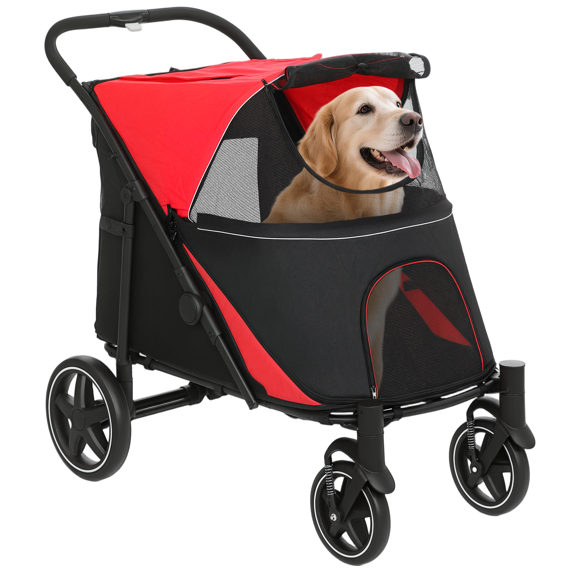 Foldable Pet Stroller, with Universal Wheels, Shock Absorbers, for Medium and Large Dogs, Red (Drop Shipping Only, Not for Amazon)