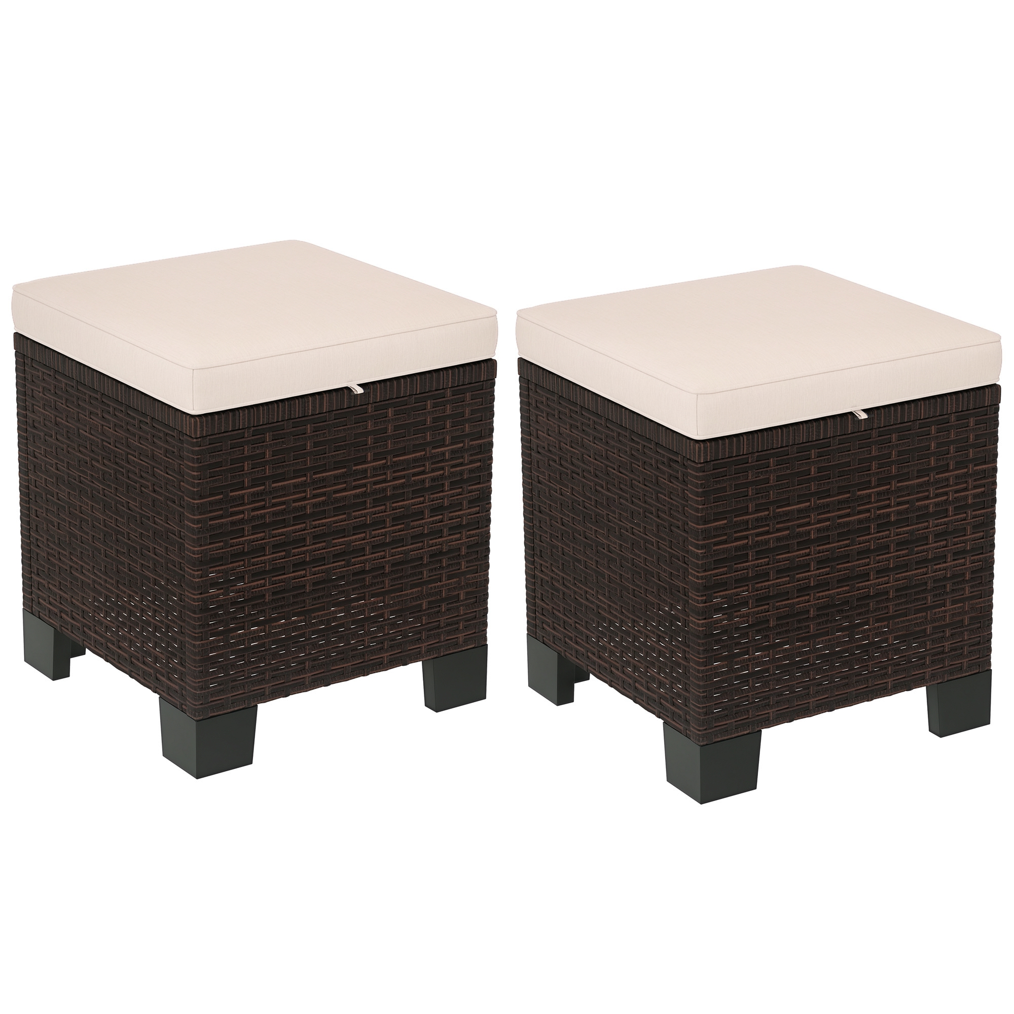2 Piece Wicker Outdoor Ottomans with Cushions, Rattan Ottoman Footrest and Side Table for Patio, Yard, Poolside, Gray (Drop Shipping Only, Not for Amazon)
