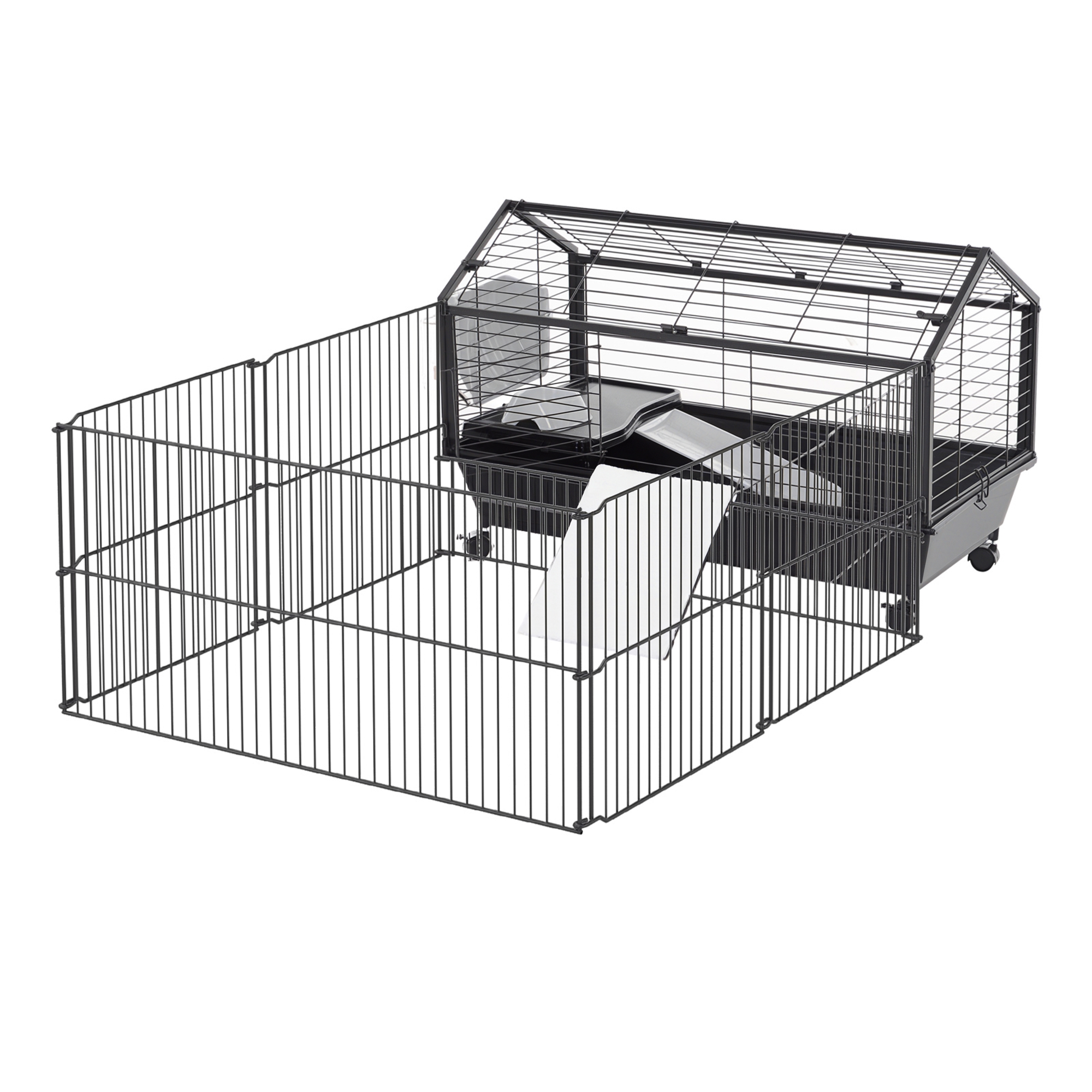 Rolling Metal Rabbit, Guinea Pig, or Small Animal Hutch Cage with Main House and Run (Drop Shipping Only, Not for Amazon)