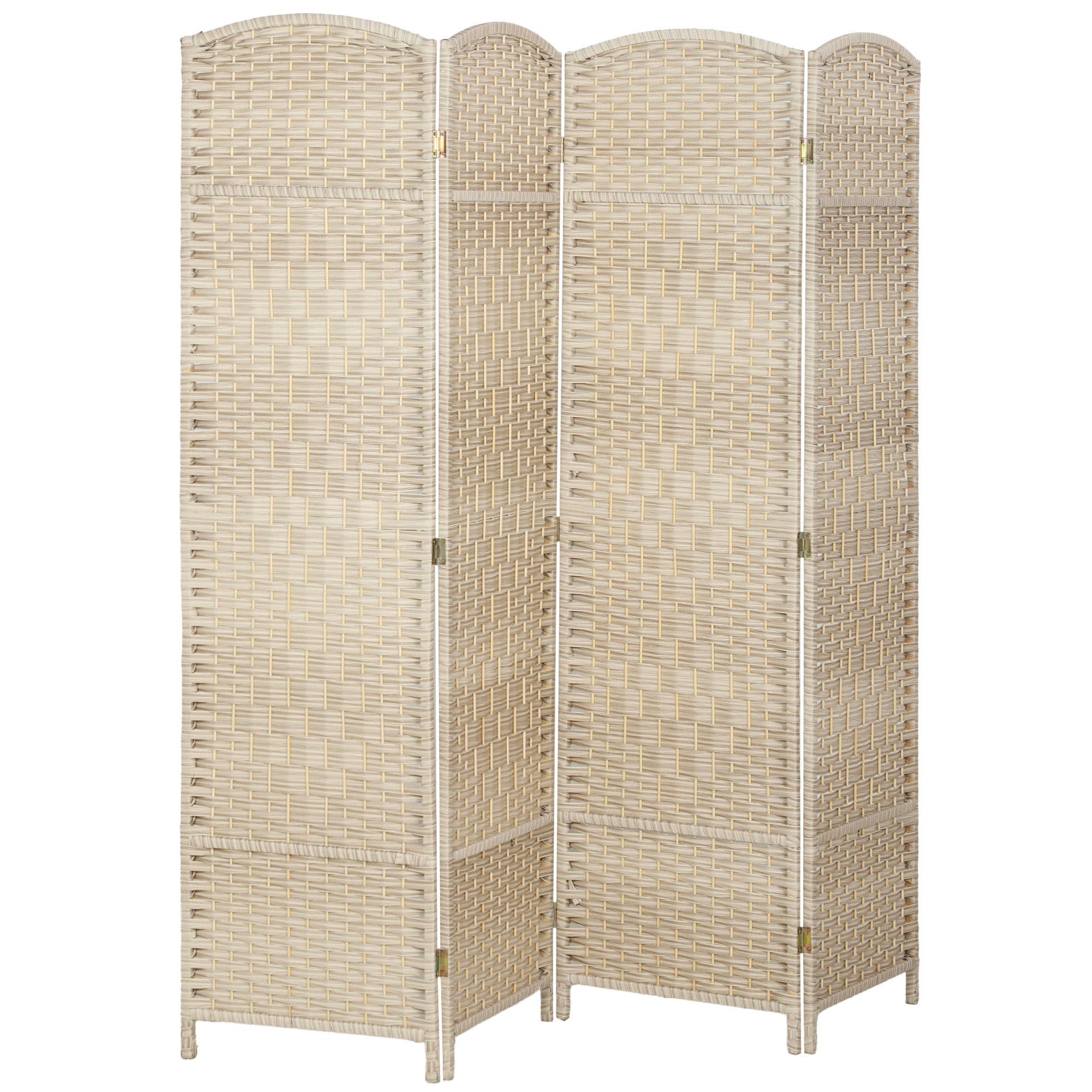 Folding Room Divider Screen 4 Panel 6' Tall Privacy Screen Freestanding Wood Partition for Home Office, Washed Oak (Drop Shipping Only, Not for Amazon)