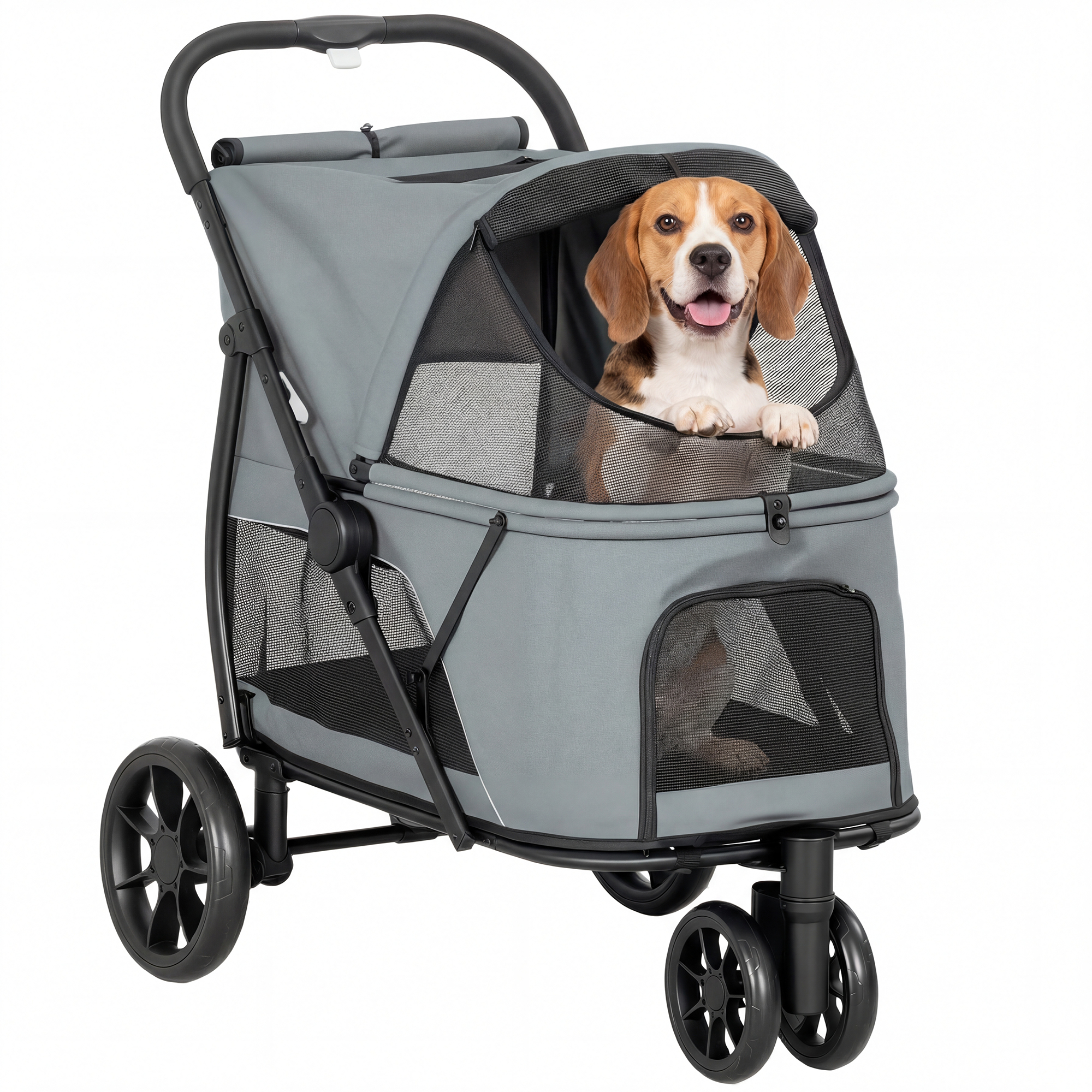 Dog Stroller, 3 Wheels Pet Stroller with Dual Entry, Easy One-Click Quick Fold, Mesh Windows, Washable Cushion (Drop Shipping Only, Not for Amazon)